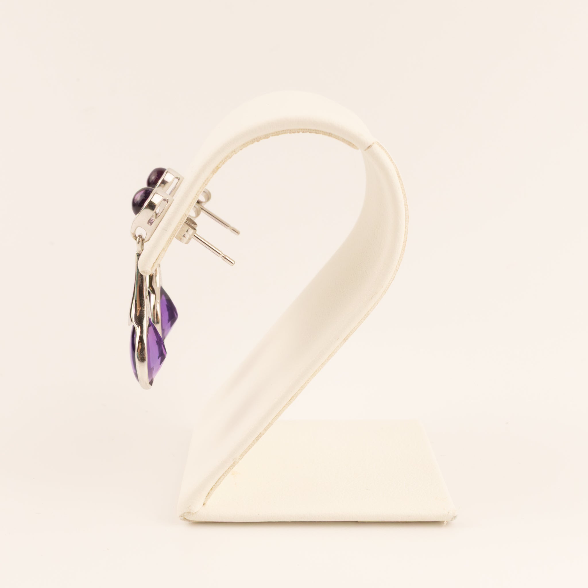 14KWG Amethyst Cabochon and Bufftop Drop Earrings