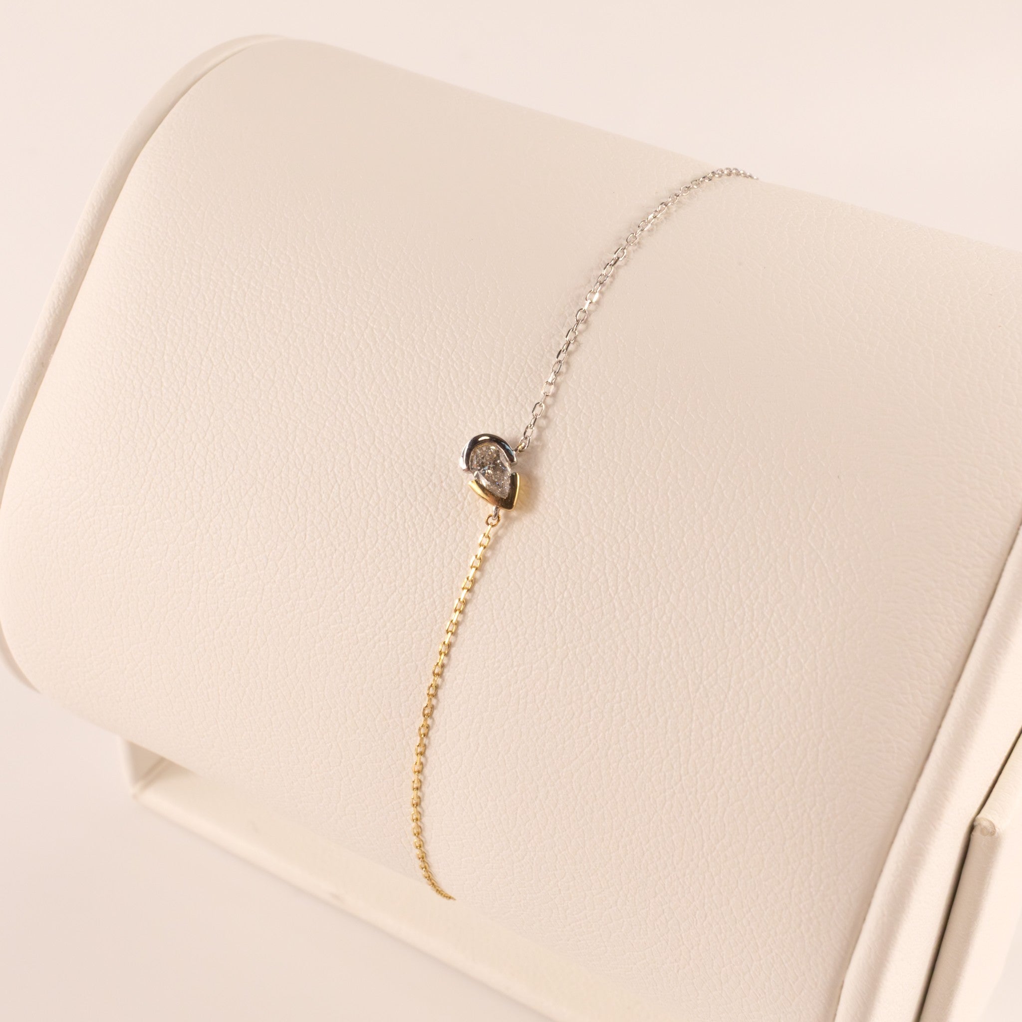 14K Two-Tone Lab Grown Diamond Pear Bezel Set Cable Chain Bracelet