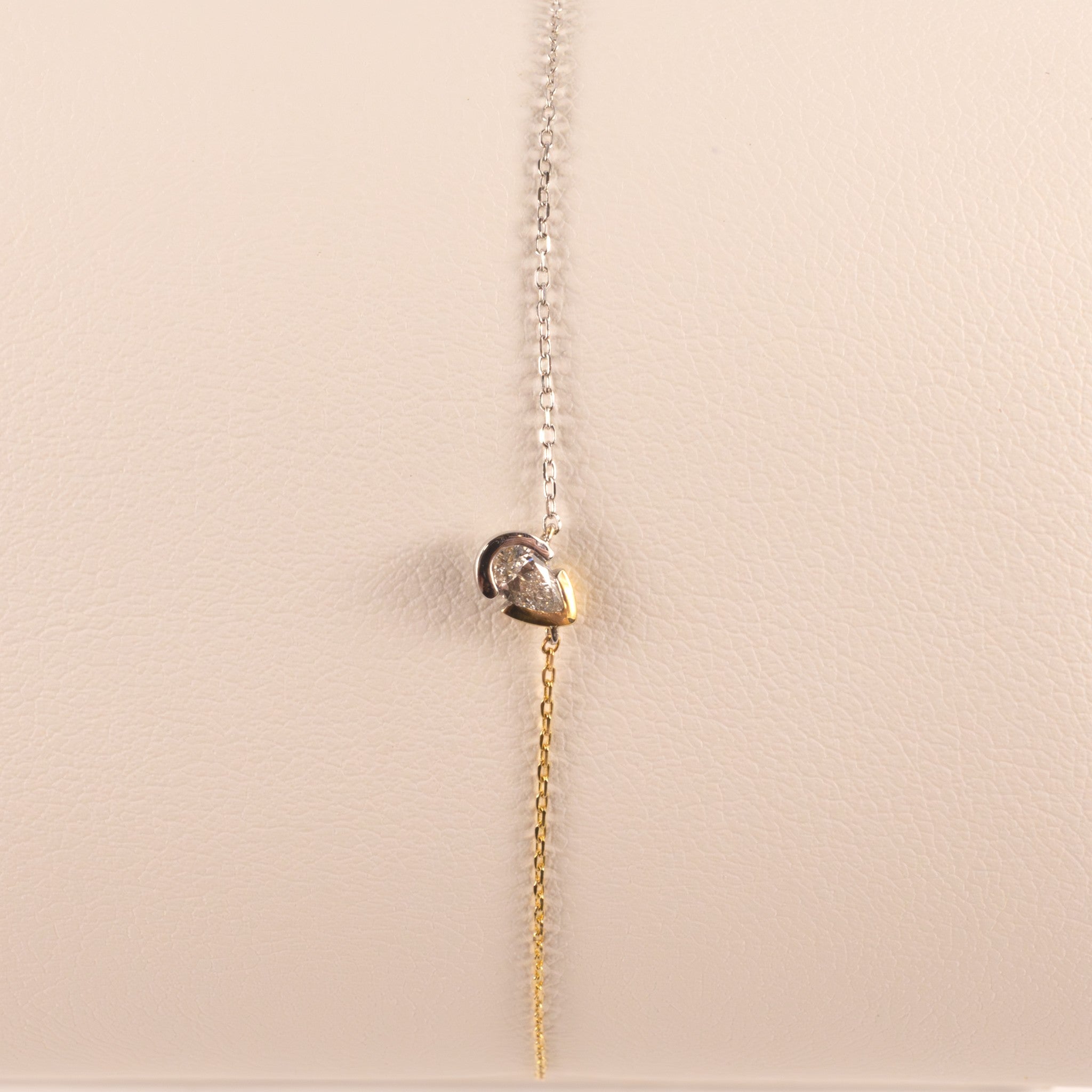 14K Two-Tone Lab Grown Diamond Pear Bezel Set Cable Chain Bracelet