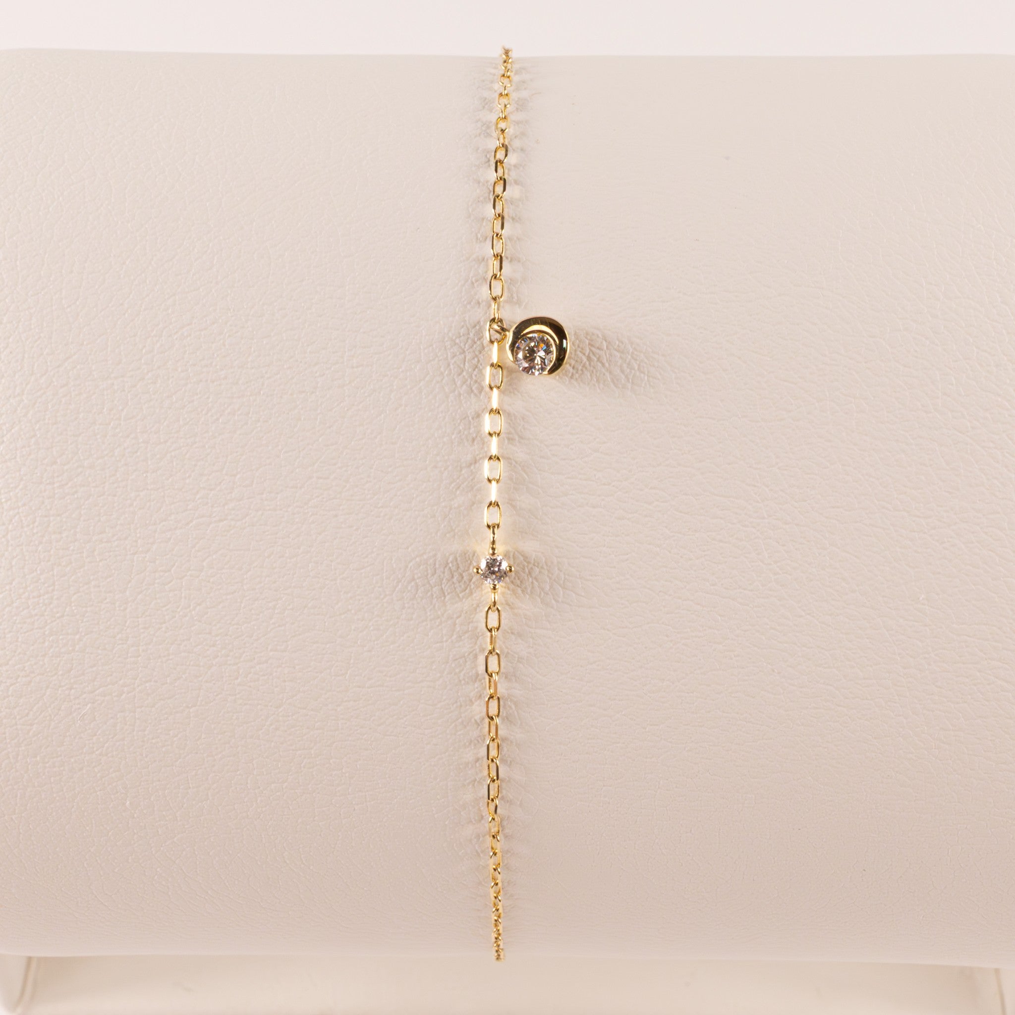 14KYG Lab Grown Diamond Haf Moon Bezel Cable Chain Bracelet