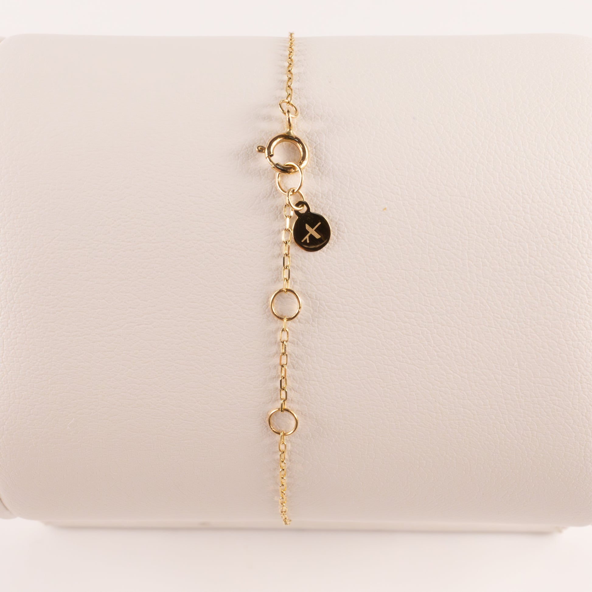 14KYG Lab Grown Diamond Haf Moon Bezel Cable Chain Bracelet