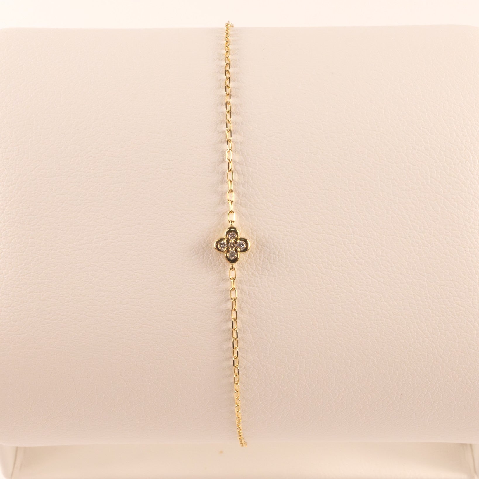 14KYG Lab Grown Diamond Clover Cable Chain Bracelet
