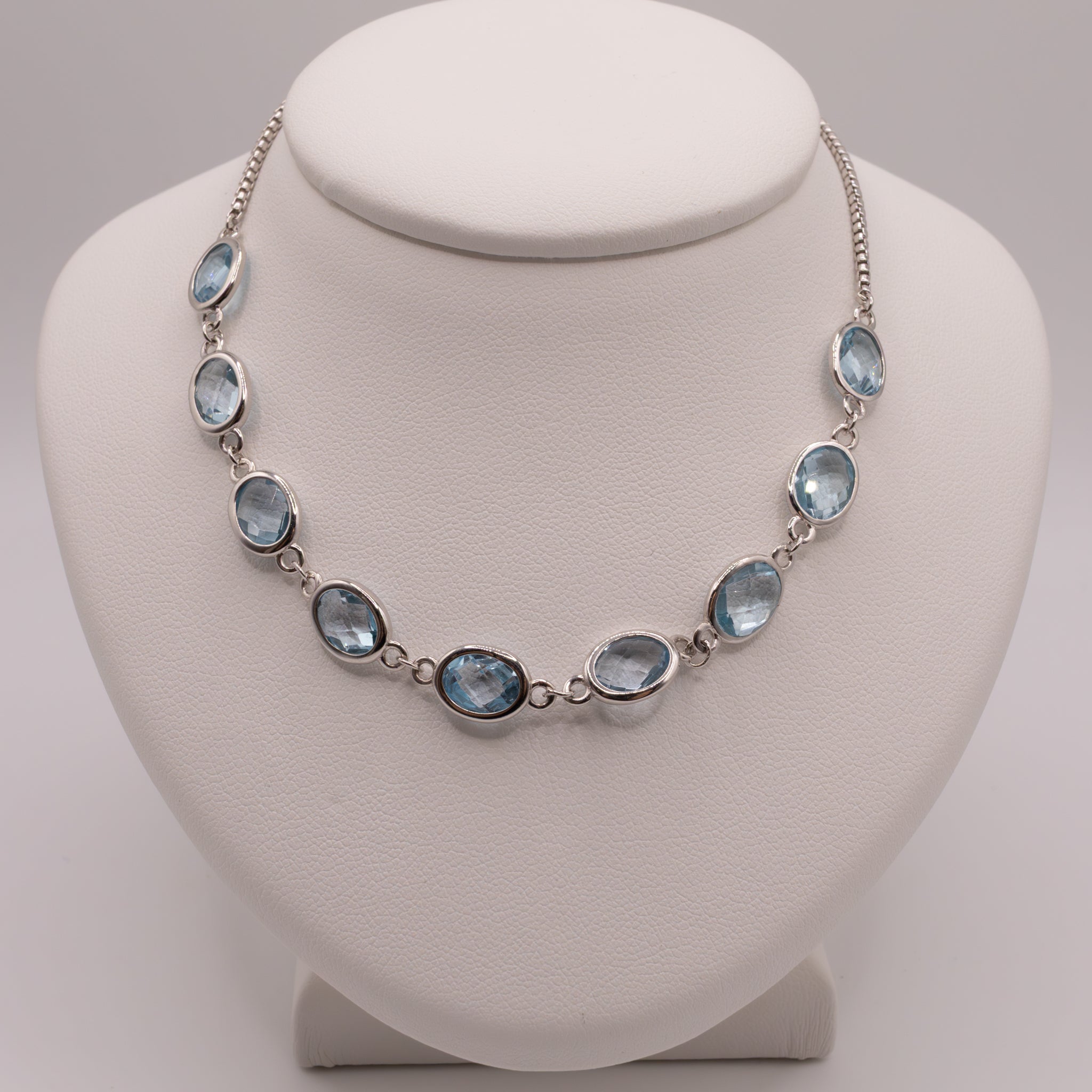 Sterling Silver Blue Topaz Bezel Set Necklace