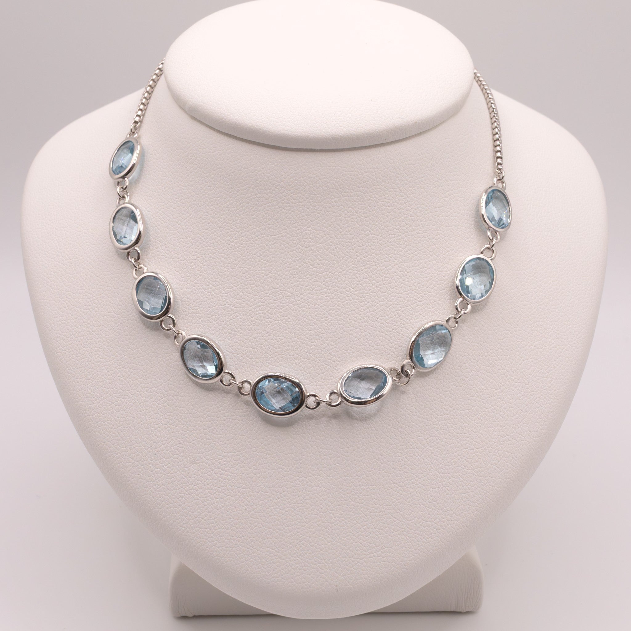 Sterling Silver Blue Topaz Bezel Set Necklace