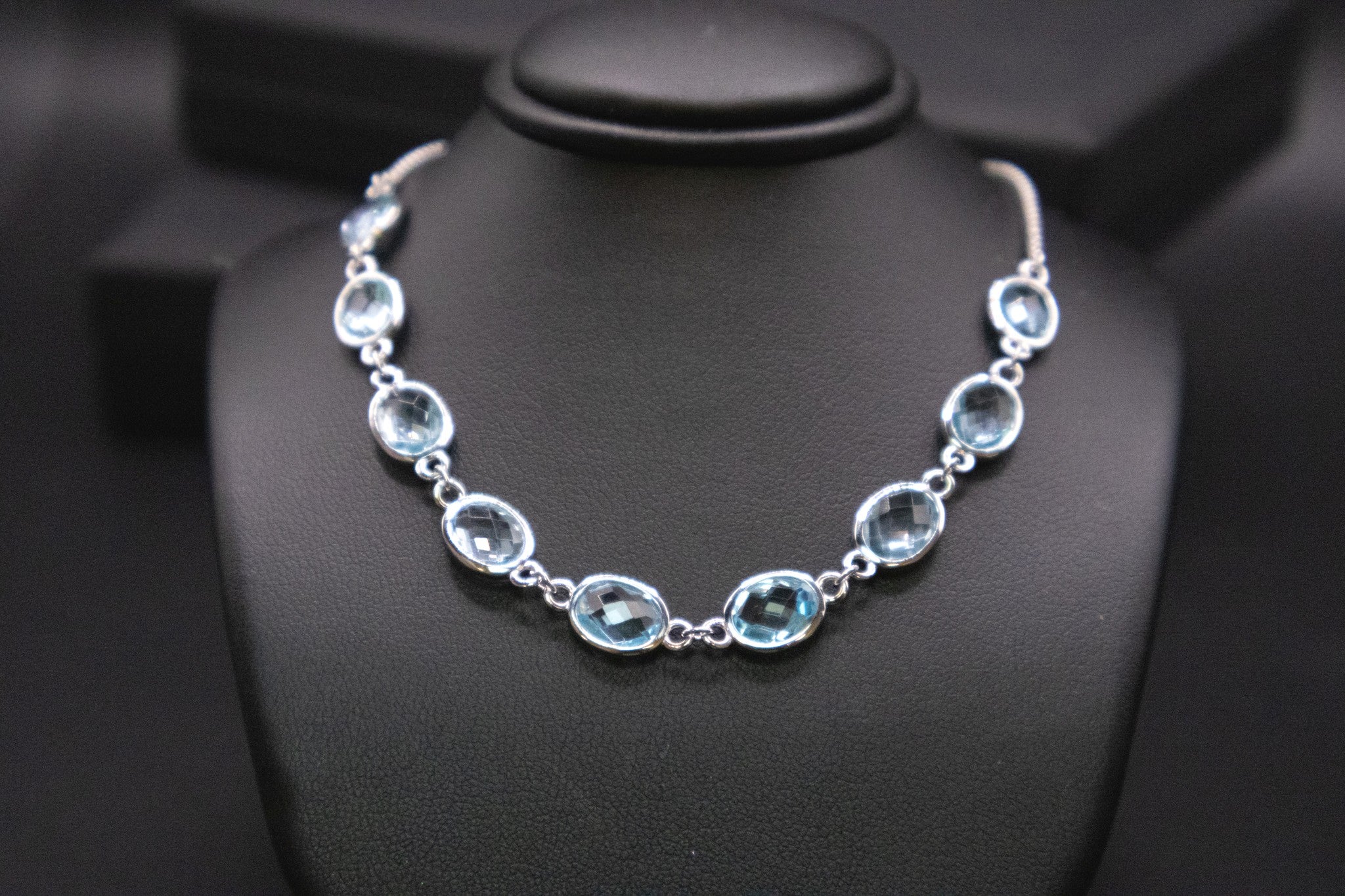 Sterling Silver Blue Topaz Bezel Set Necklace
