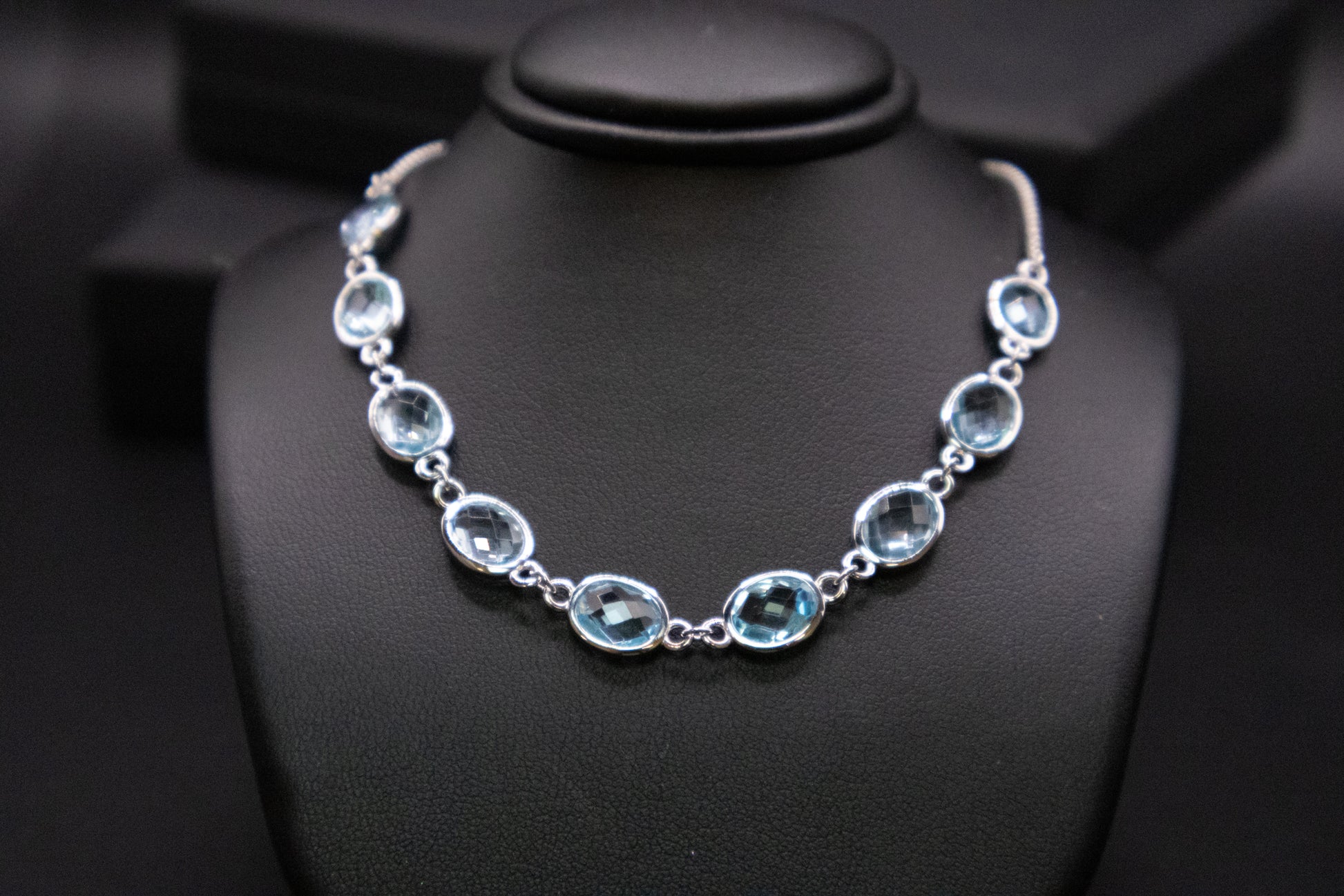 Sterling Silver Blue Topaz Bezel Set Necklace