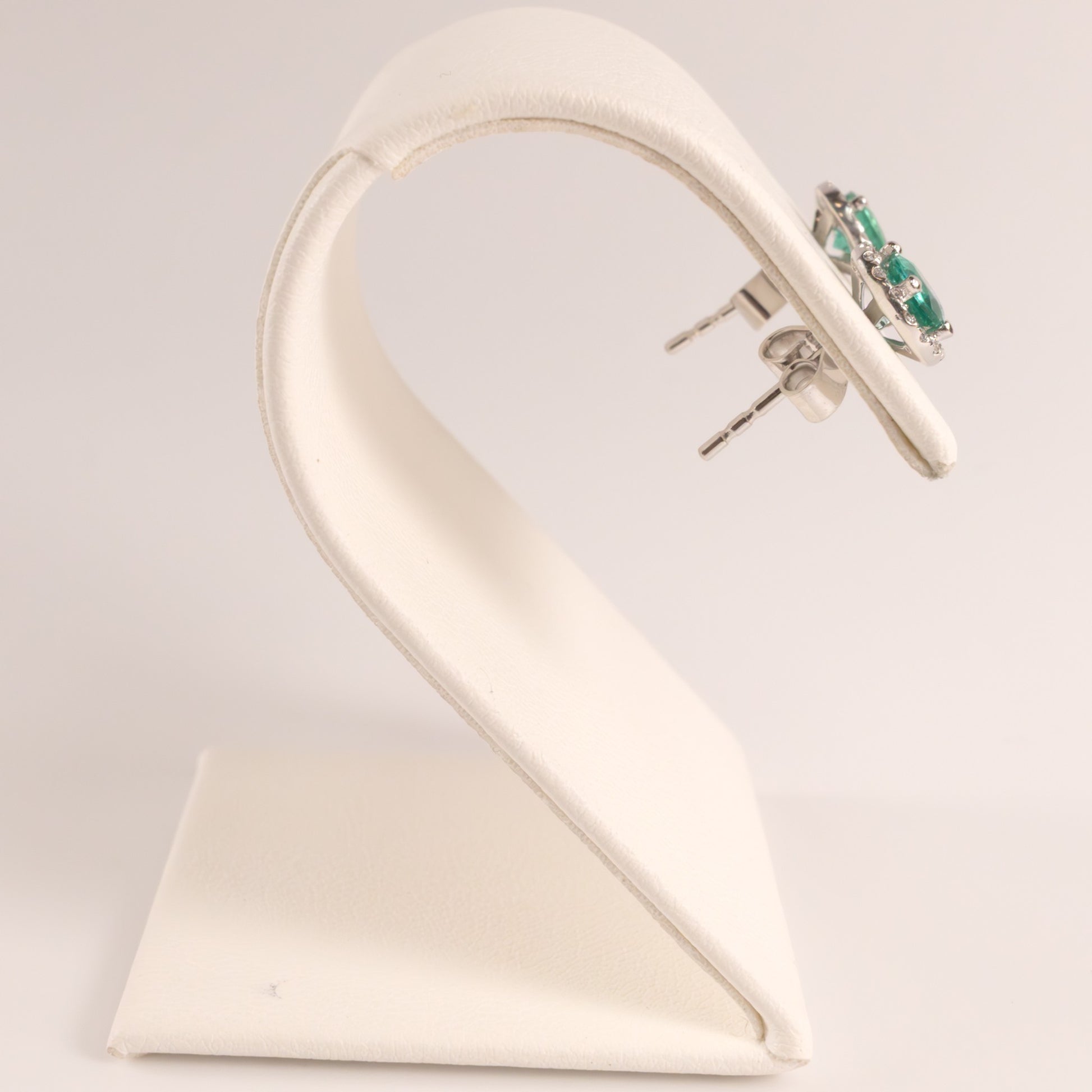 14KWG Emerald and Diamond Halo Stud Earrings