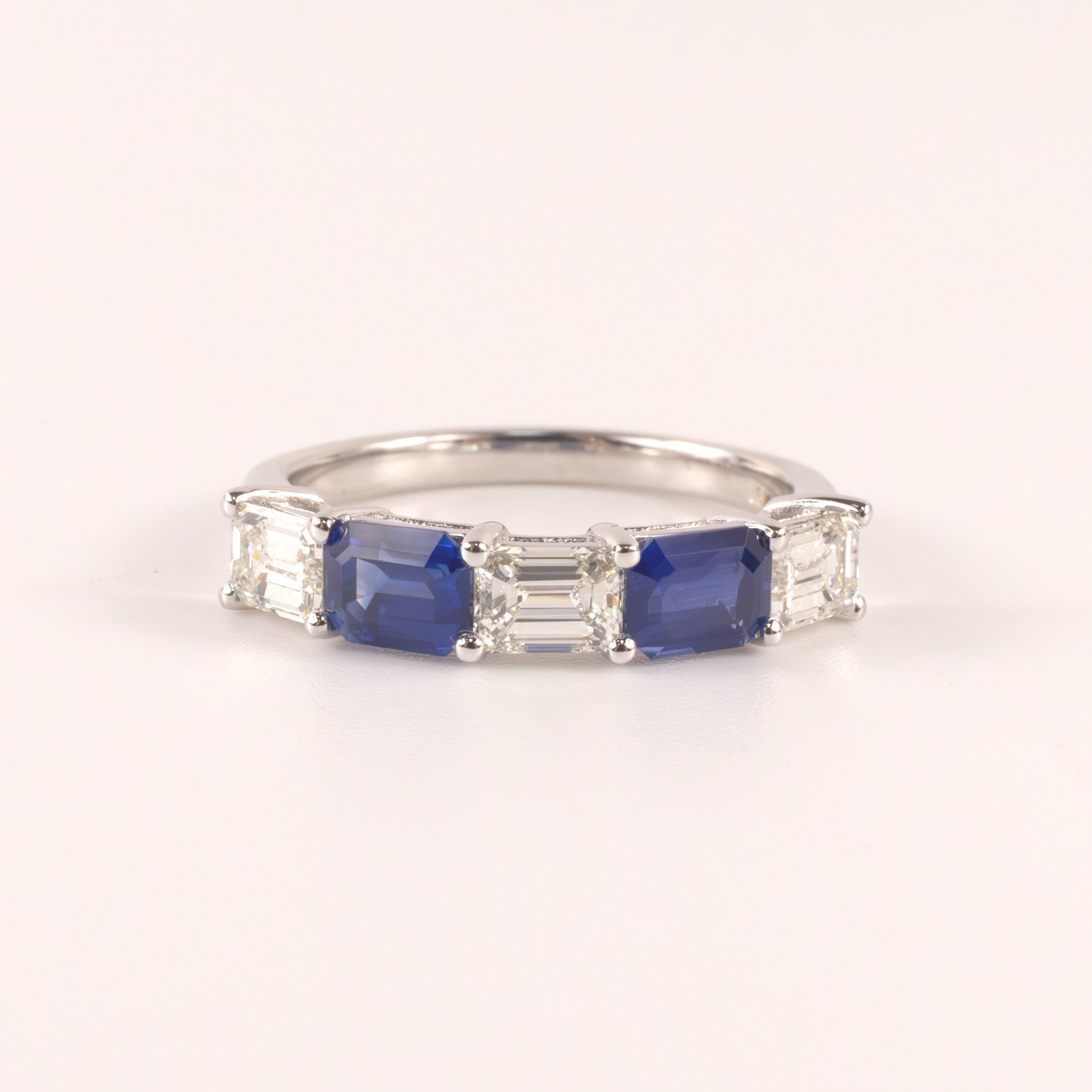 18KWG Blue Sapphire 1.15cttw and Diamond 0.93cttw 5-Stone Alternating Anniversary Band
