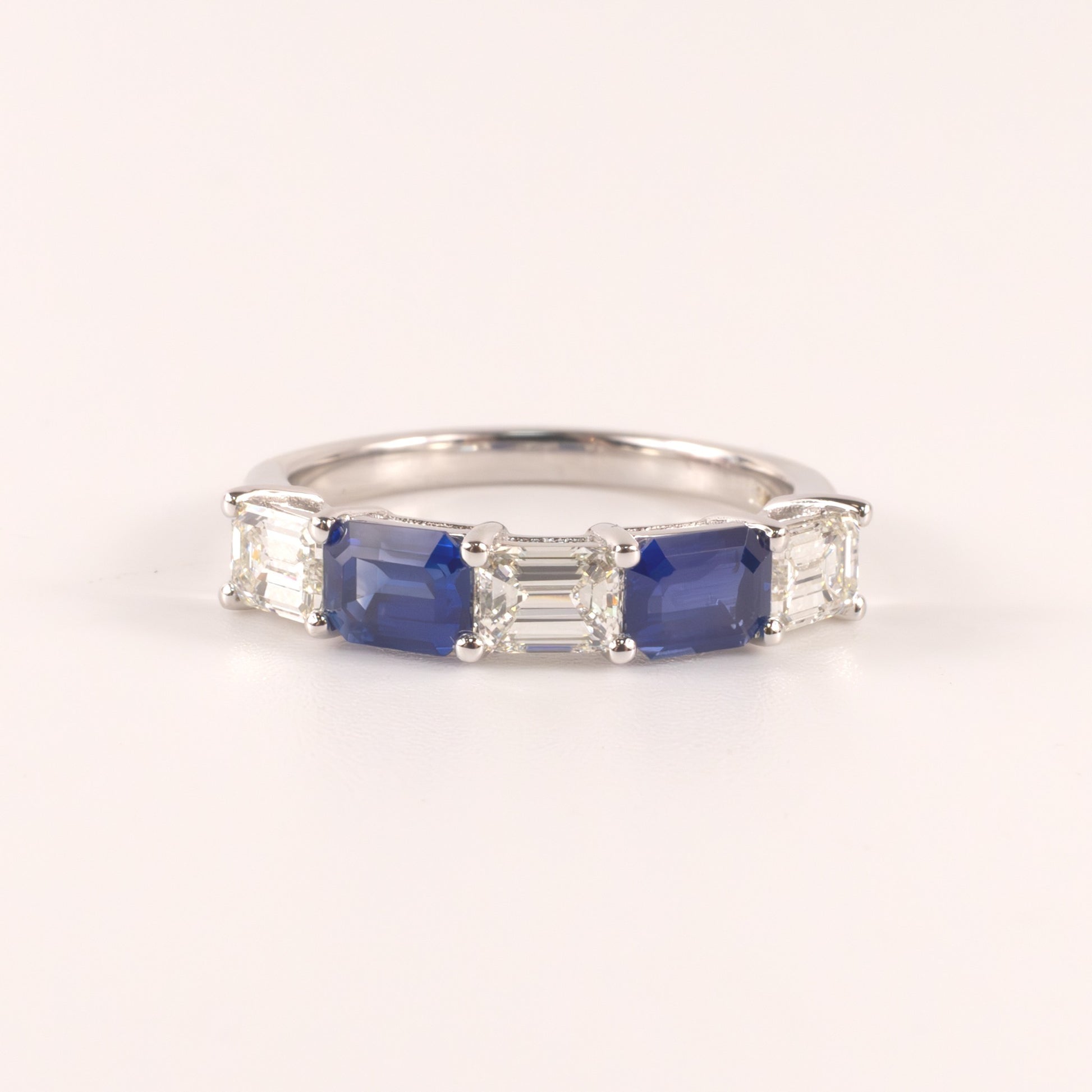 18KWG Blue Sapphire 1.15cttw and Diamond 0.93cttw 5-Stone Alternating Anniversary Band