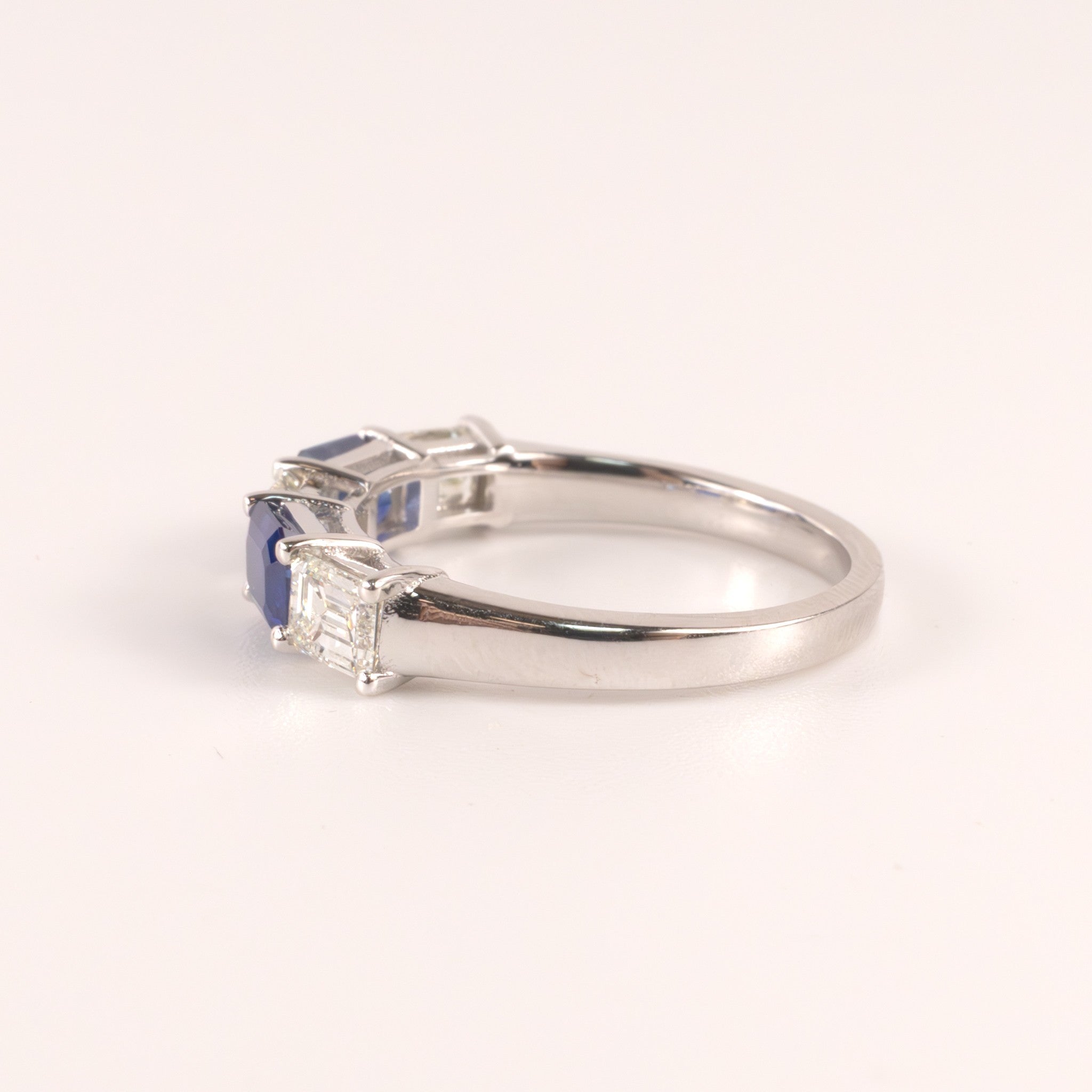 18KWG Blue Sapphire 1.15cttw and Diamond 0.93cttw 5-Stone Alternating Anniversary Band