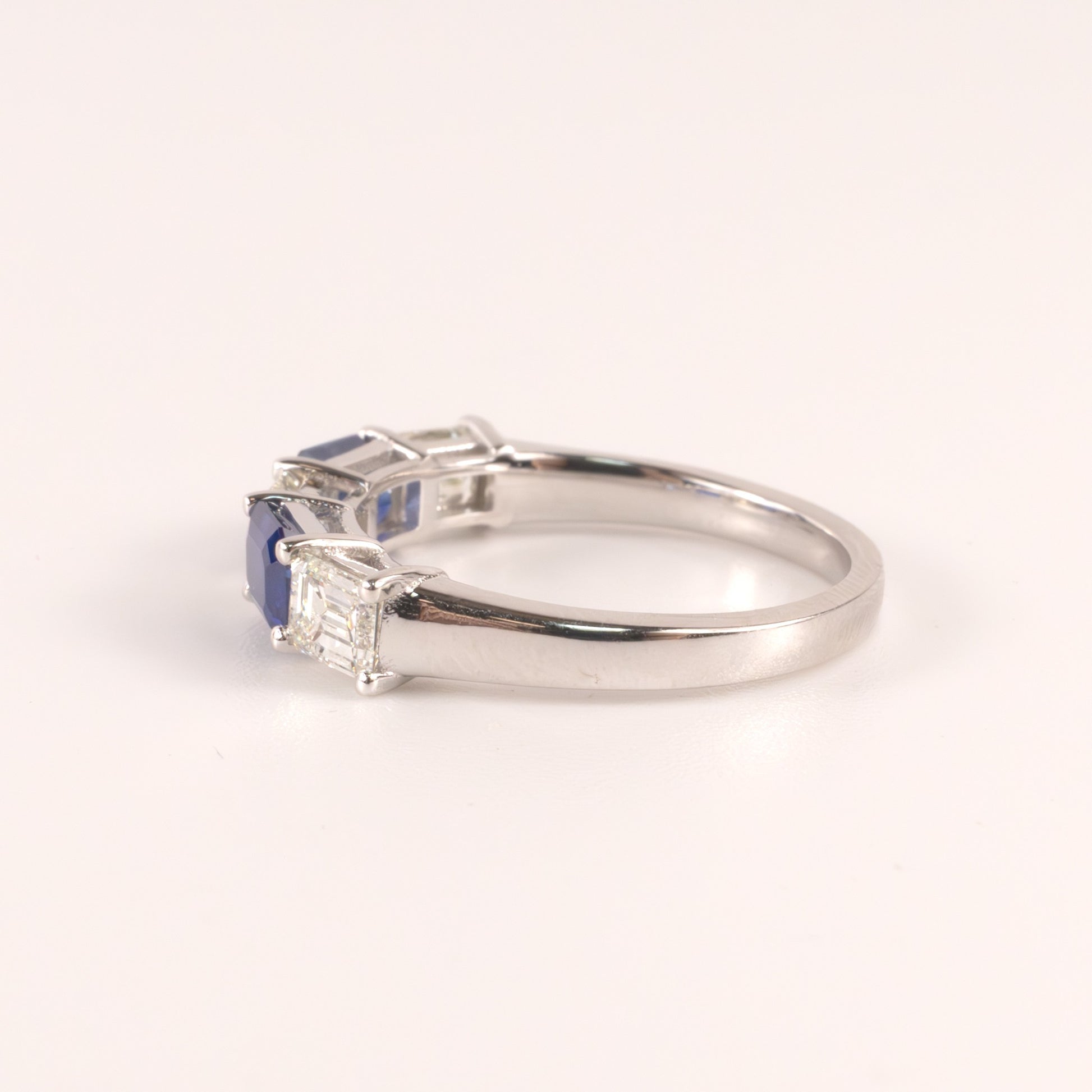 18KWG Blue Sapphire 1.15cttw and Diamond 0.93cttw 5-Stone Alternating Anniversary Band