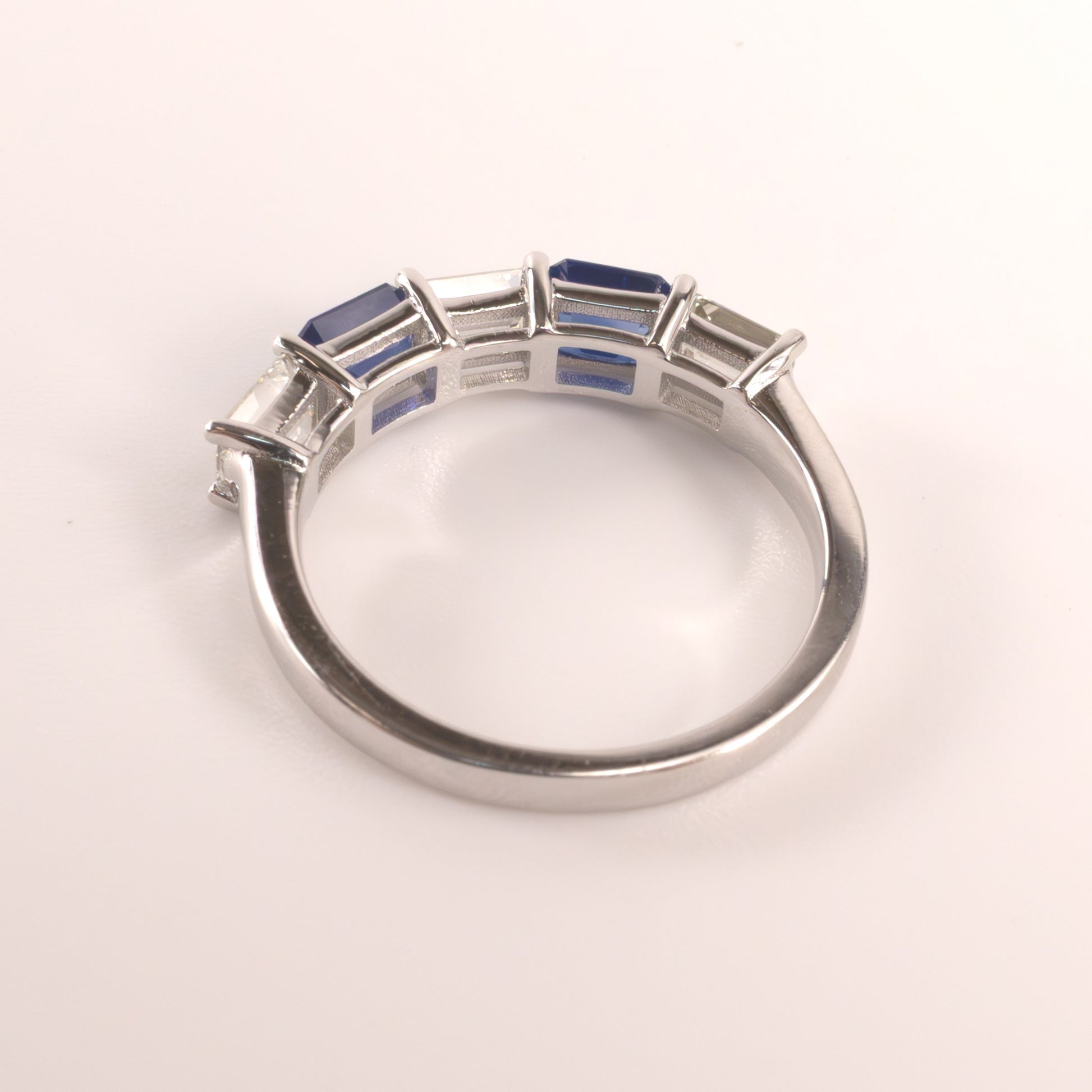 18KWG Blue Sapphire 1.15cttw and Diamond 0.93cttw 5-Stone Alternating Anniversary Band