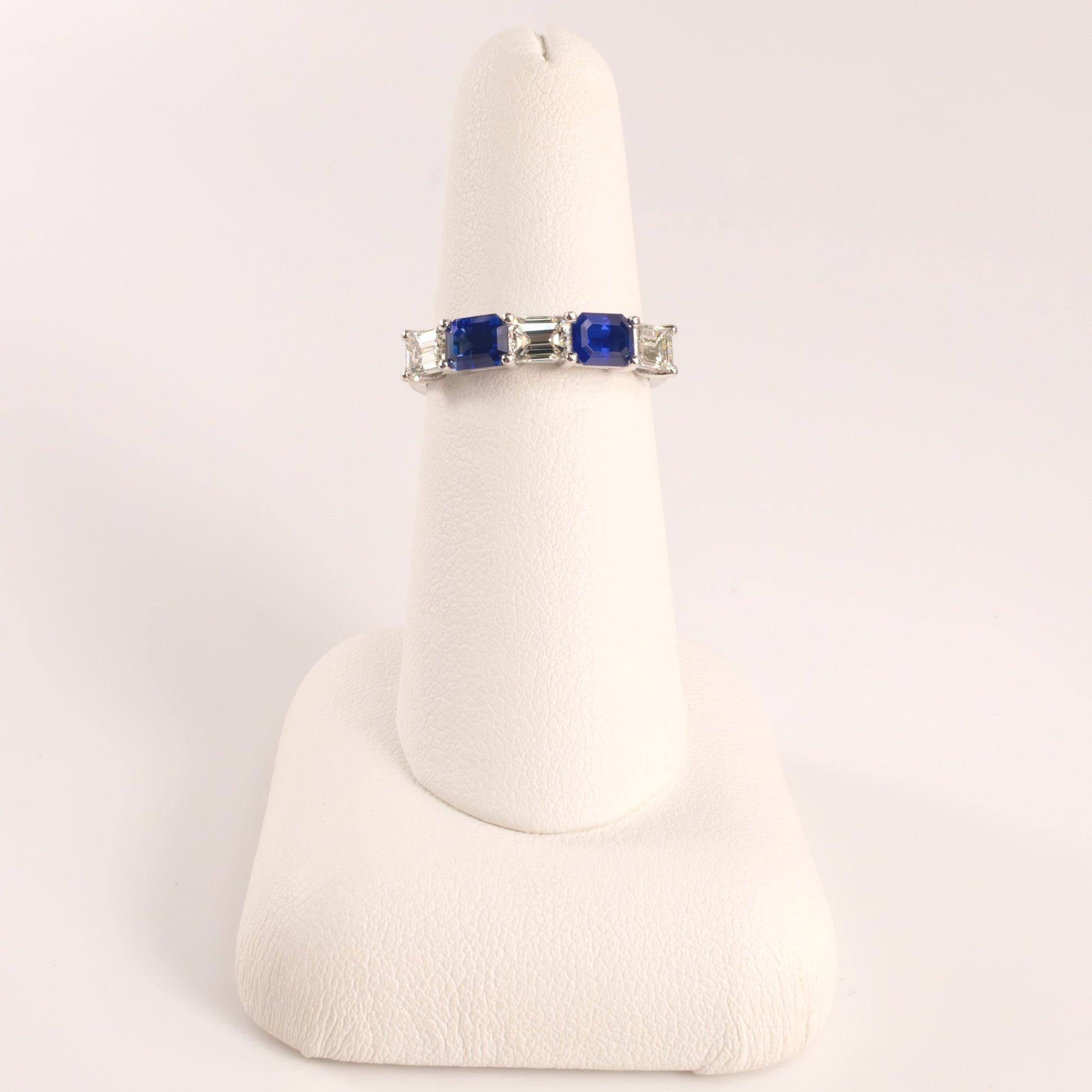 18KWG Blue Sapphire 1.15cttw and Diamond 0.93cttw 5-Stone Alternating Anniversary Band