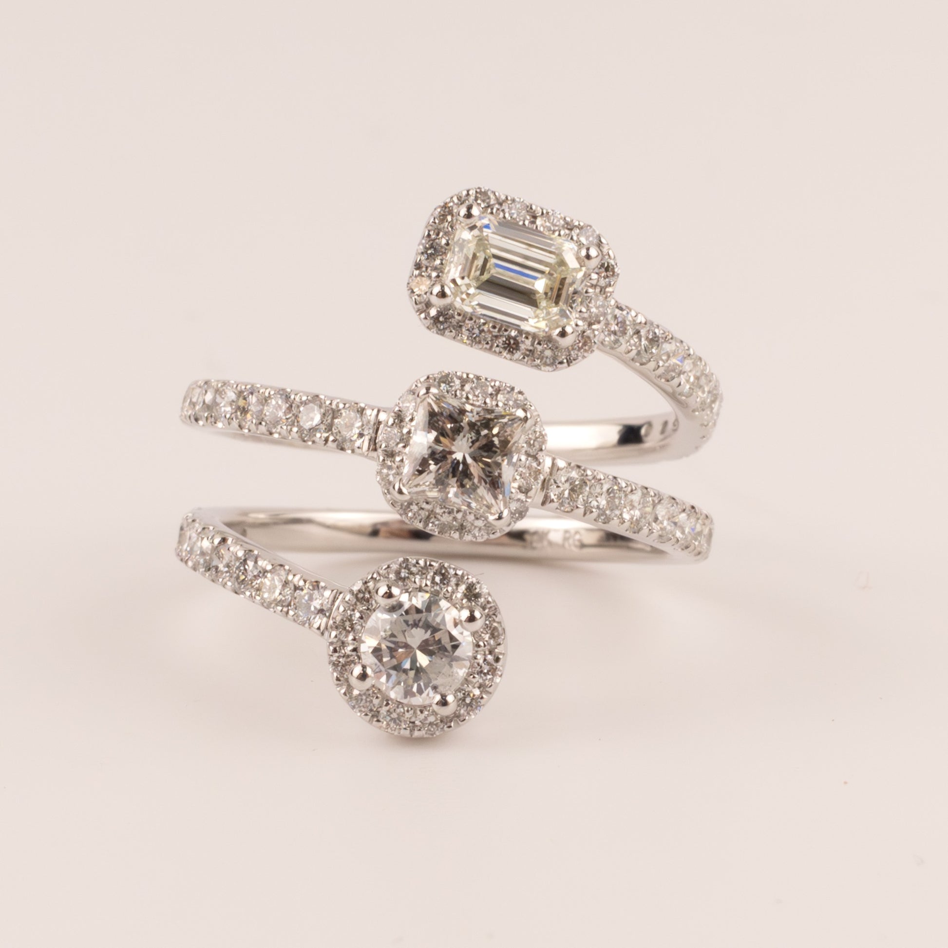 14KWG Diamond 3-Row Round, Princess, and Emerald Wrap Ring