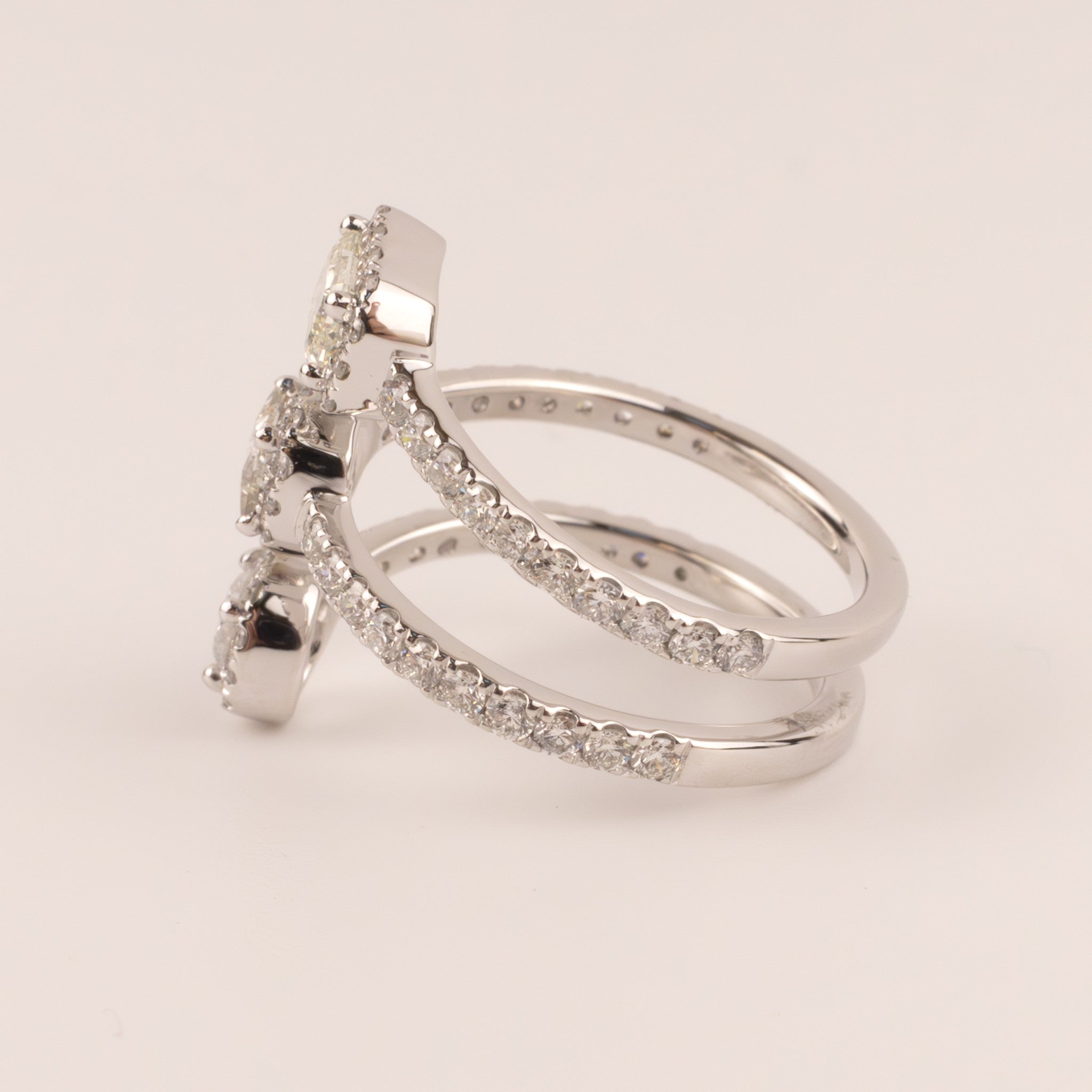 14KWG Diamond 3-Row Round, Princess, and Emerald Wrap Ring