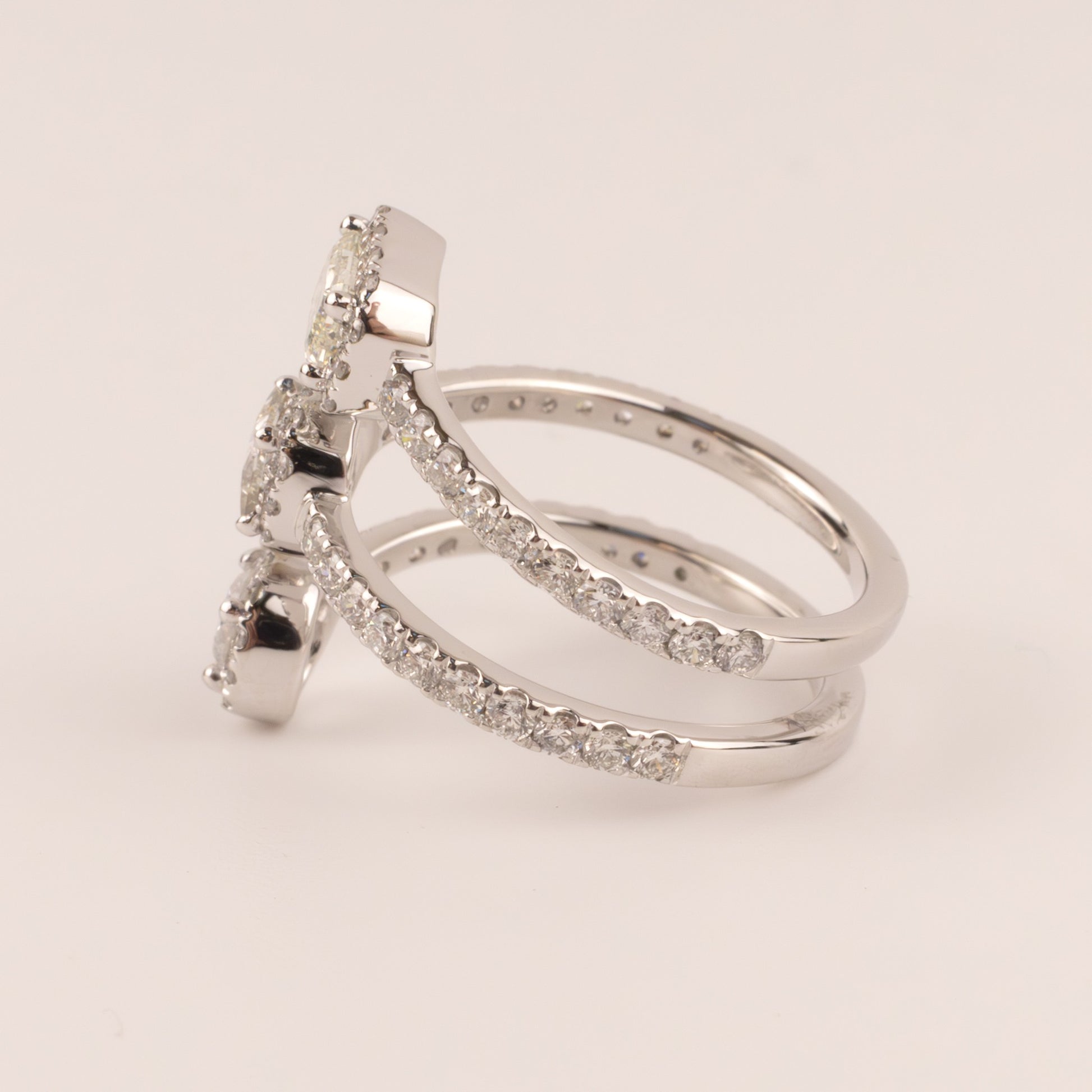 14KWG Diamond 3-Row Round, Princess, and Emerald Wrap Ring