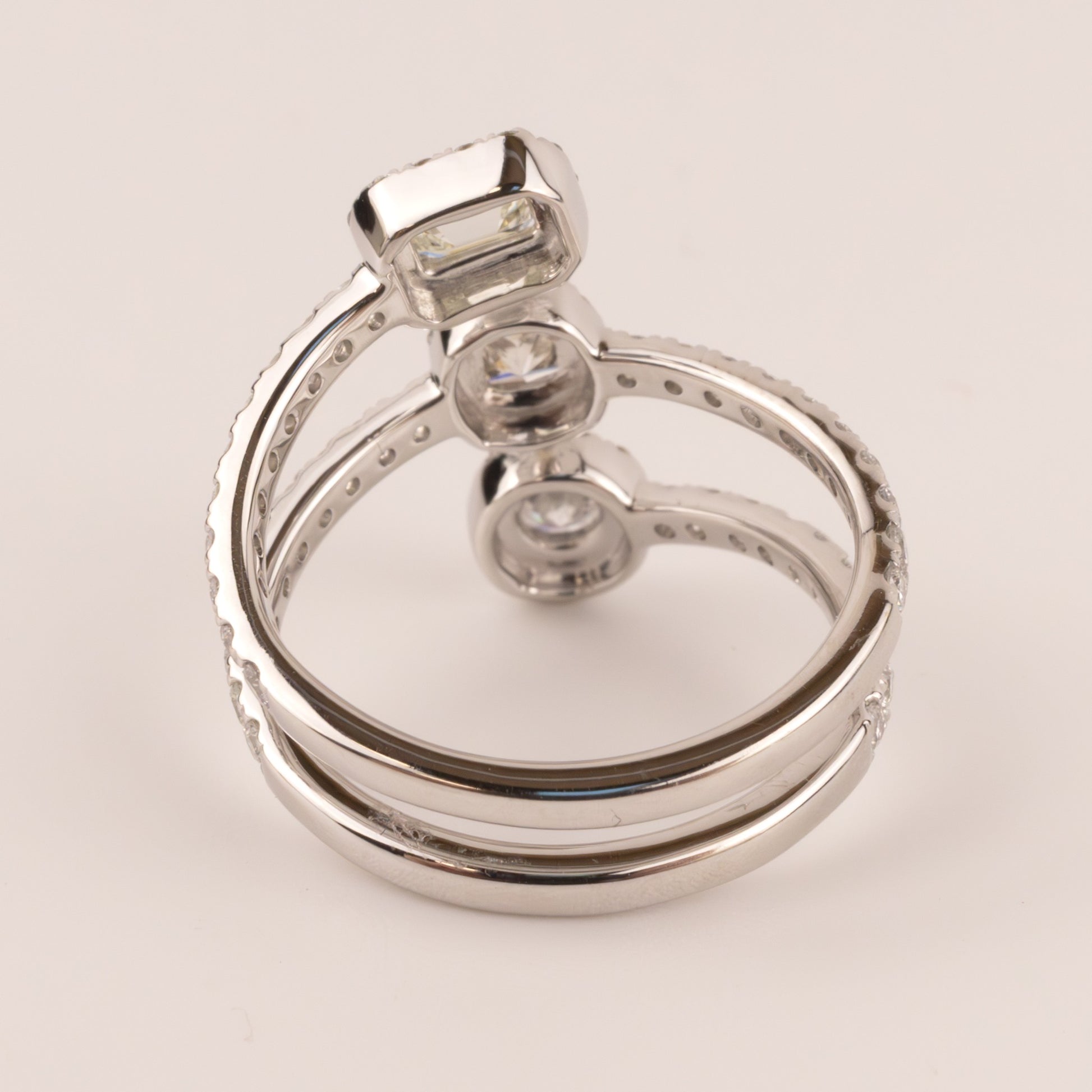 14KWG Diamond 3-Row Round, Princess, and Emerald Wrap Ring