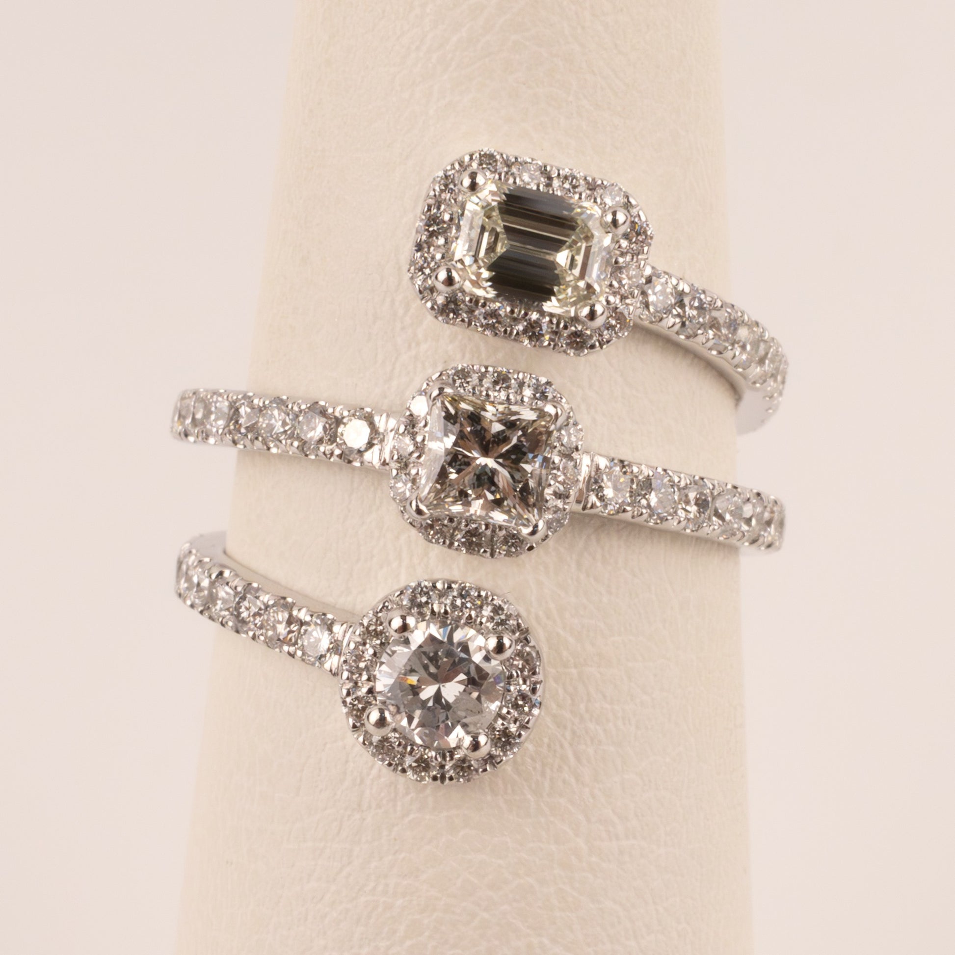 14KWG Diamond 3-Row Round, Princess, and Emerald Wrap Ring