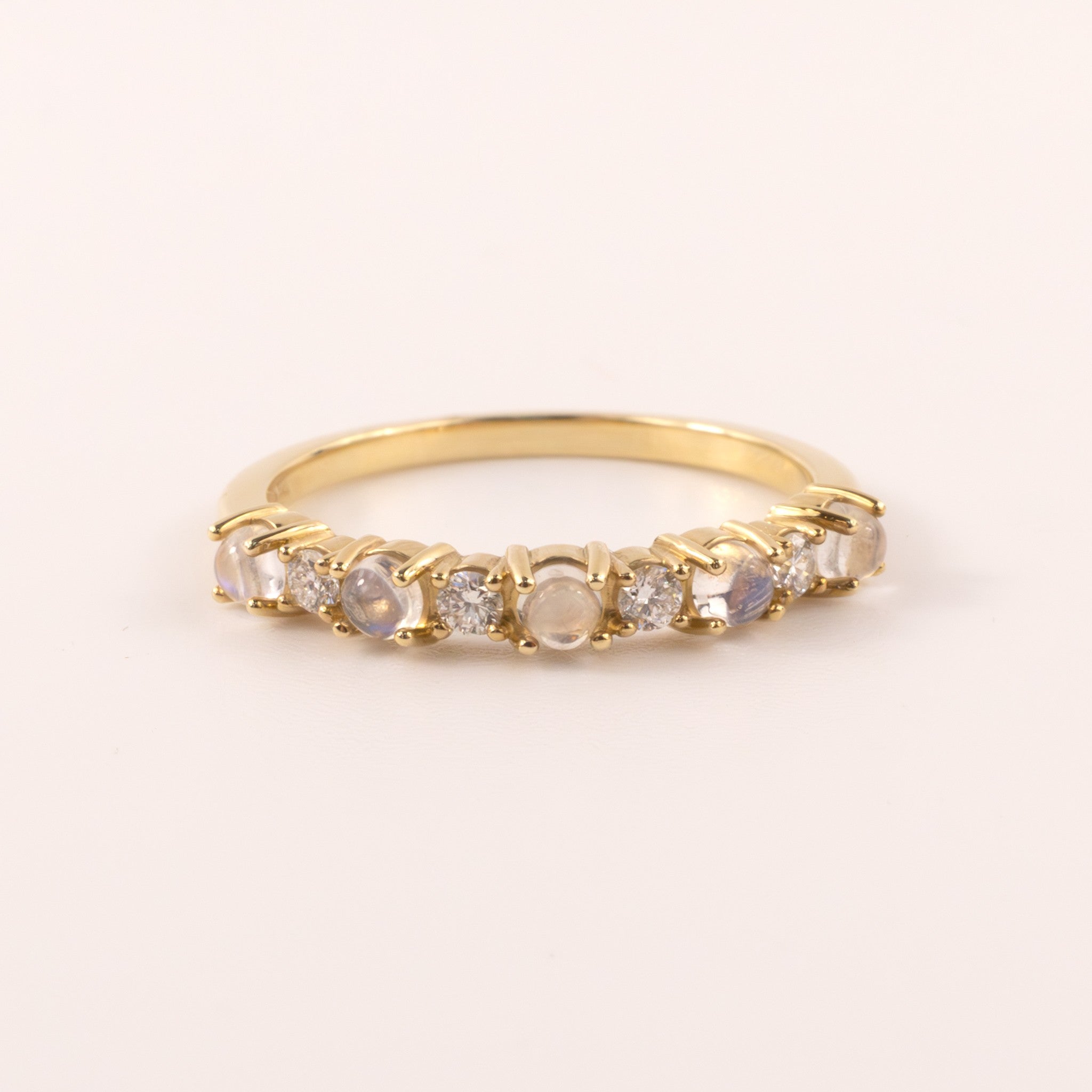 14KYG Moonstone and Diamond Alternating Band