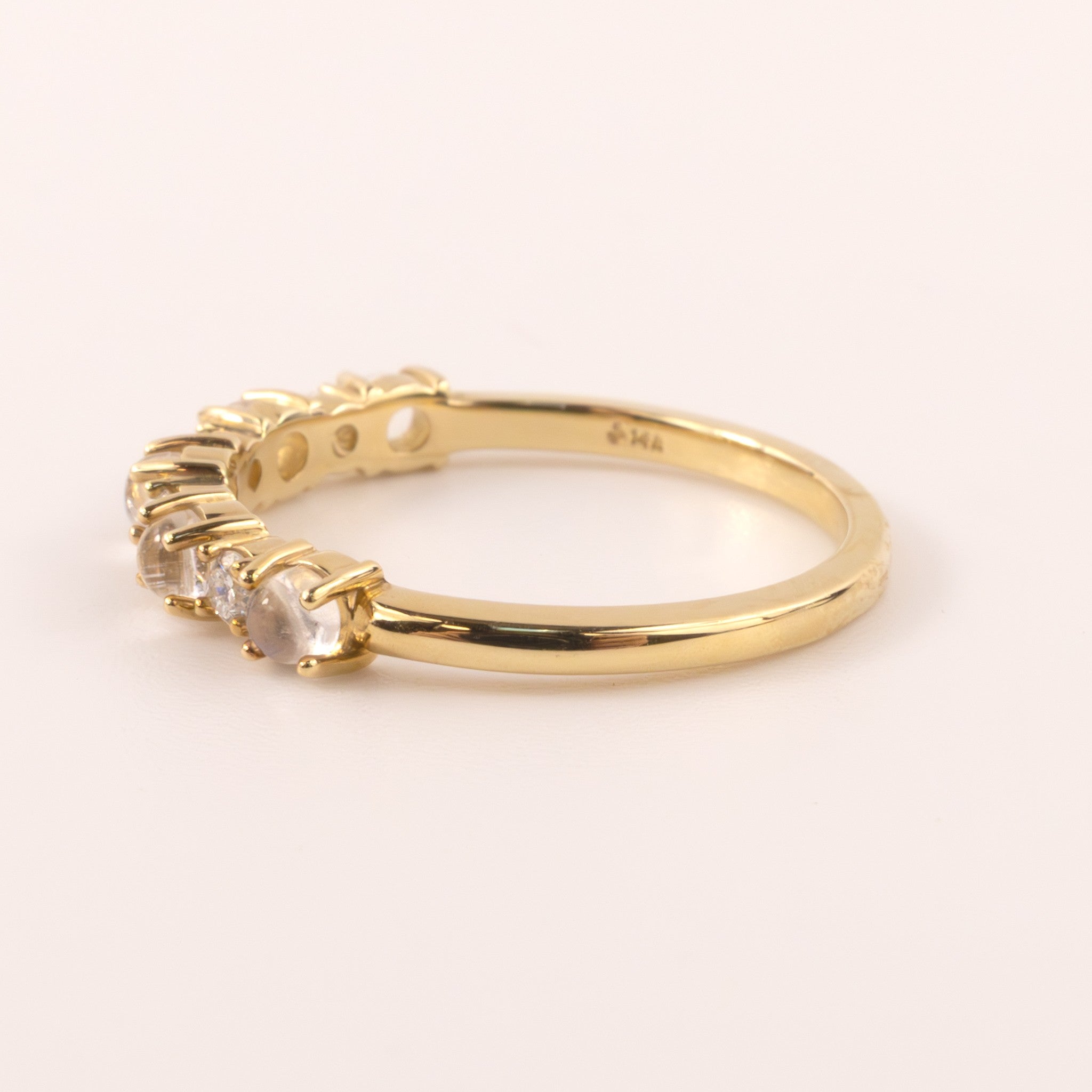 14KYG Moonstone and Diamond Alternating Band