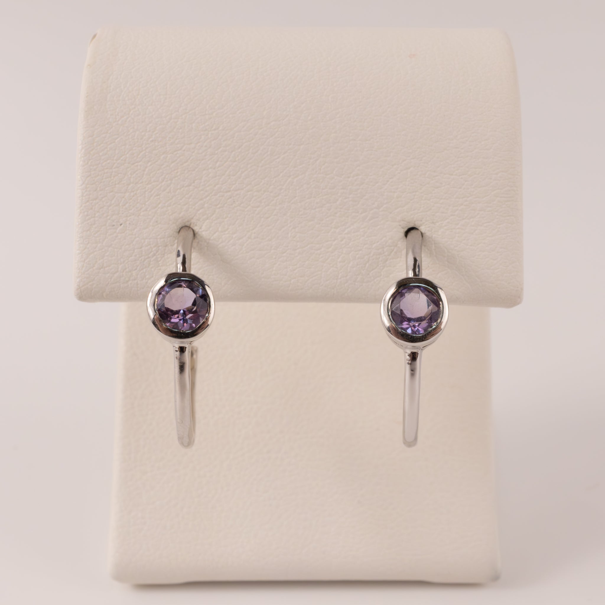 Sterling Silver Bezel Set Amethyst Open Hoop Earrings