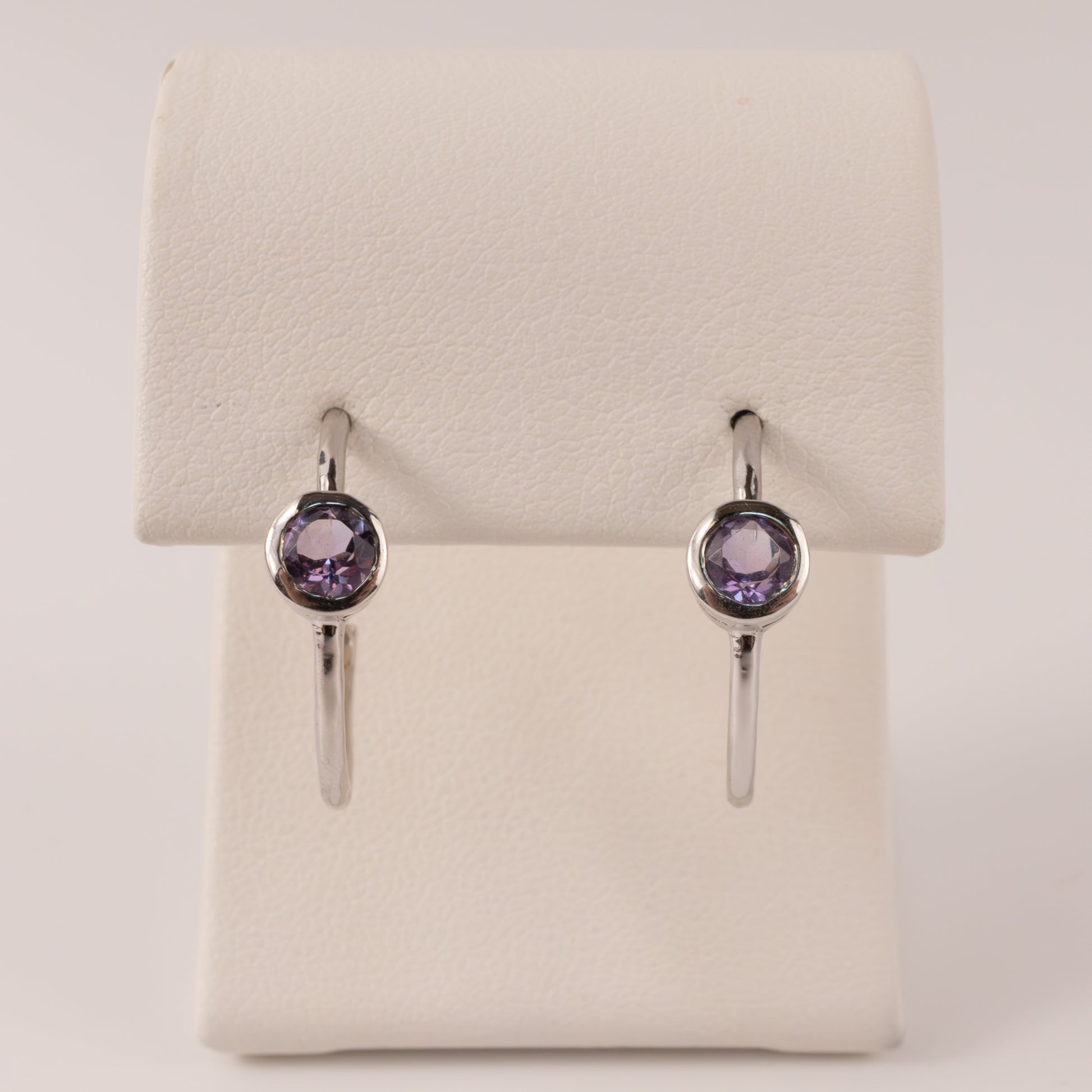 Sterling Silver Bezel Set Amethyst Open Hoop Earrings