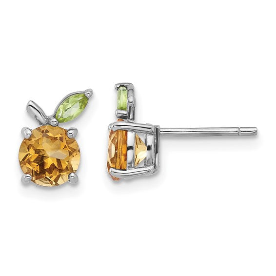 Sterling Silver Citrine and Peridot Orange Stud Earrings