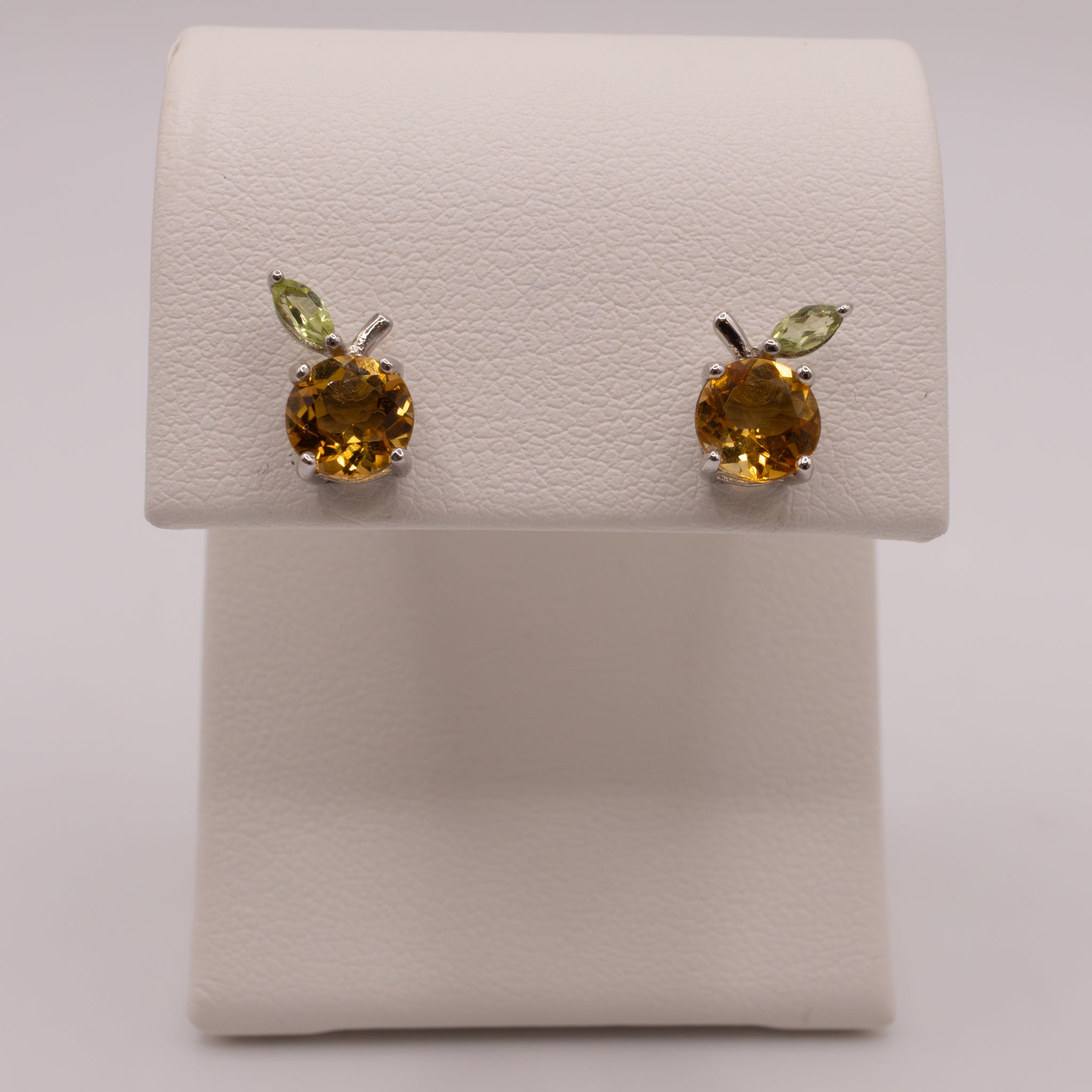 Sterling Silver Citrine and Peridot Orange Stud Earrings