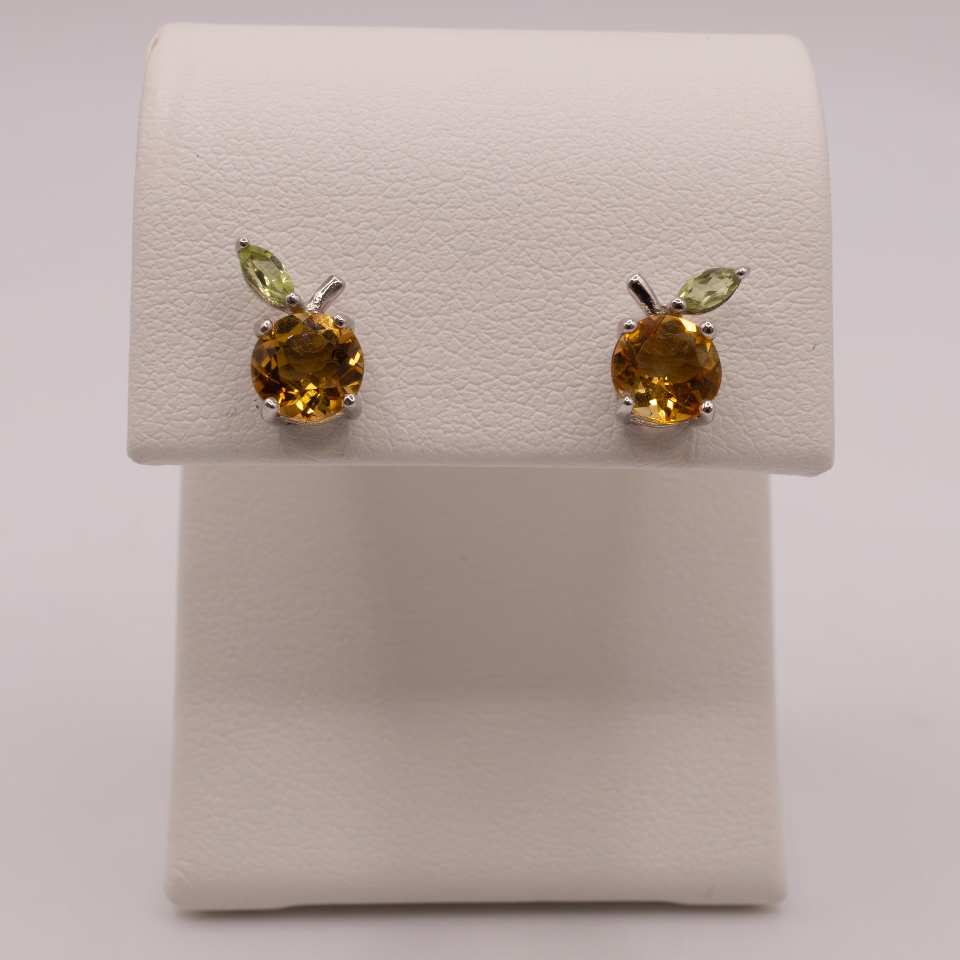 Sterling Silver Citrine and Peridot Orange Stud Earrings