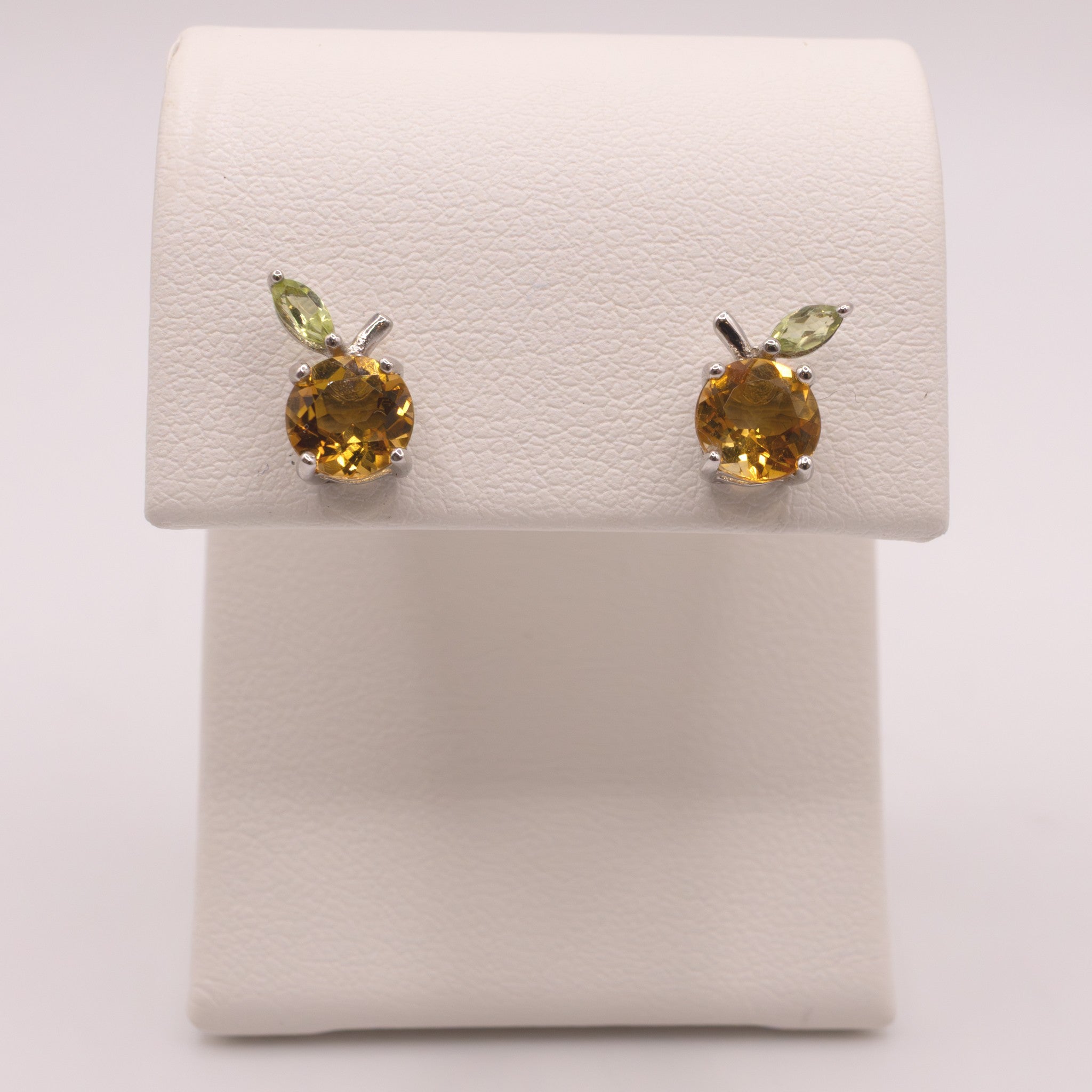 Sterling Silver Citrine and Peridot Orange Stud Earrings