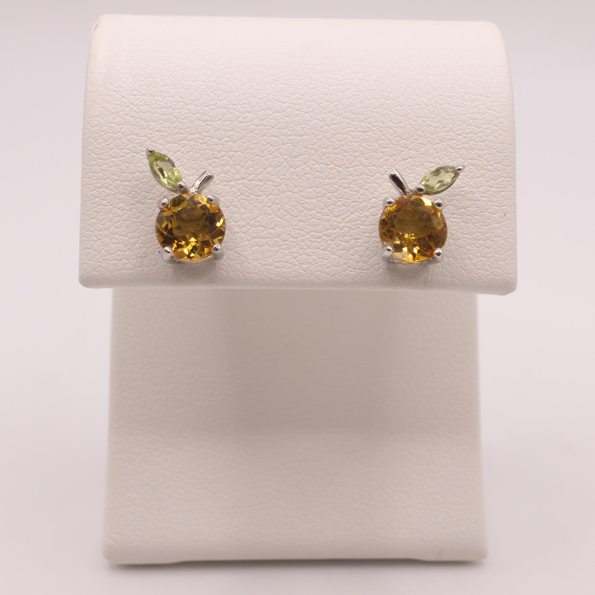 Sterling Silver Citrine and Peridot Orange Stud Earrings