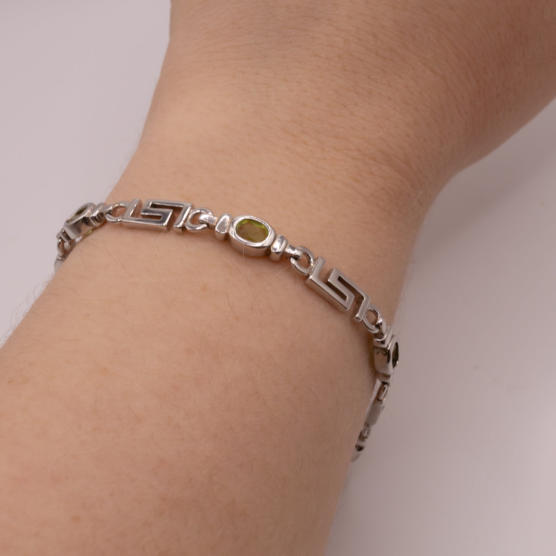Sterling Silver Peridot Geometric Bracelet