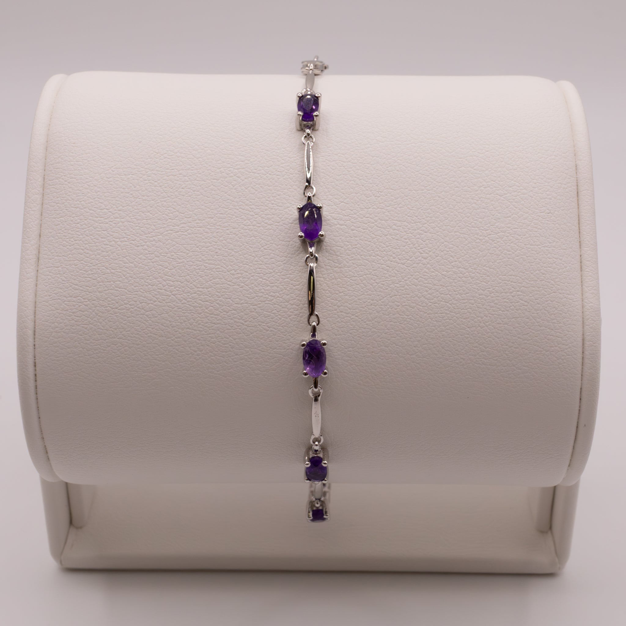 Sterling Silver Amethyst Link Bracelet