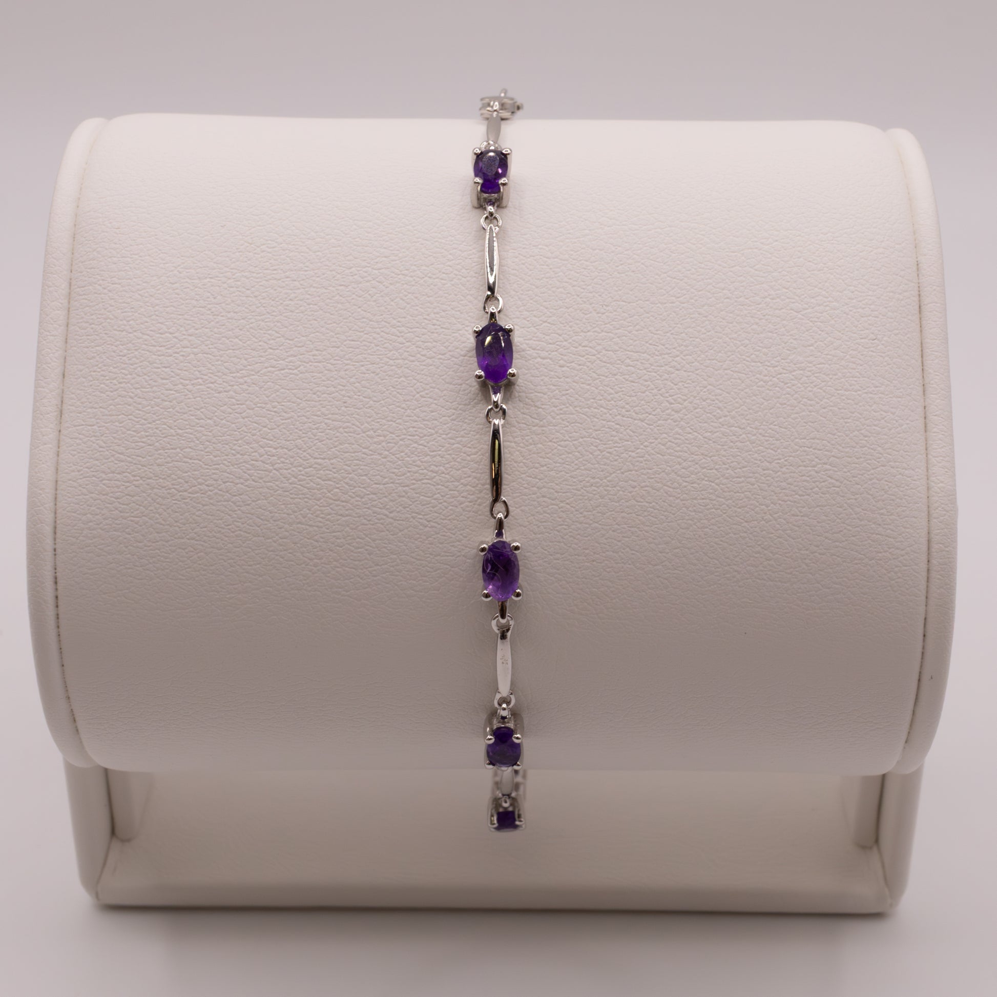 Sterling Silver Amethyst Link Bracelet