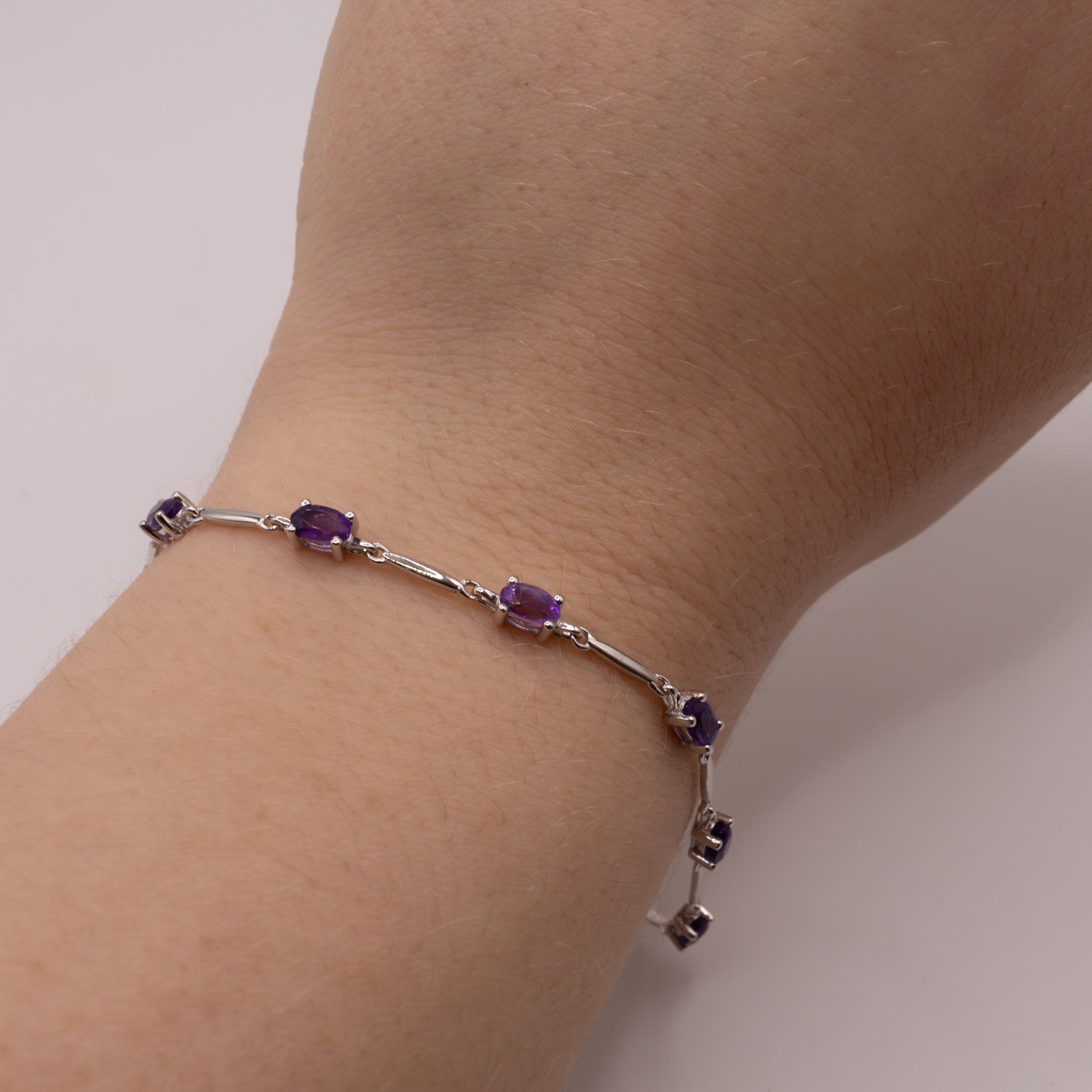 Sterling Silver Amethyst Link Bracelet