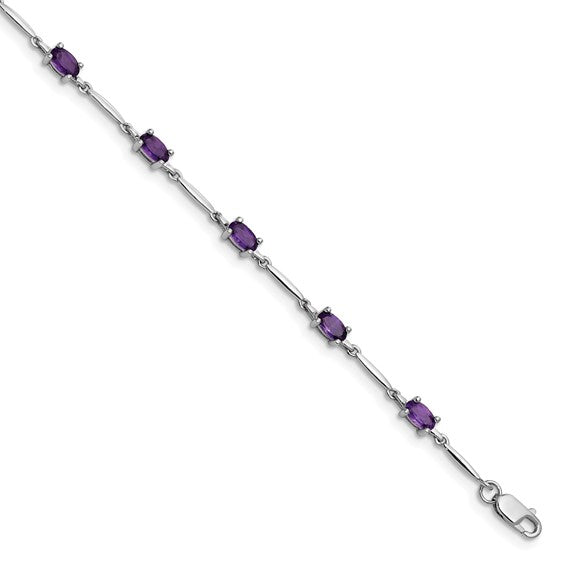 Sterling Silver Amethyst Link Bracelet
