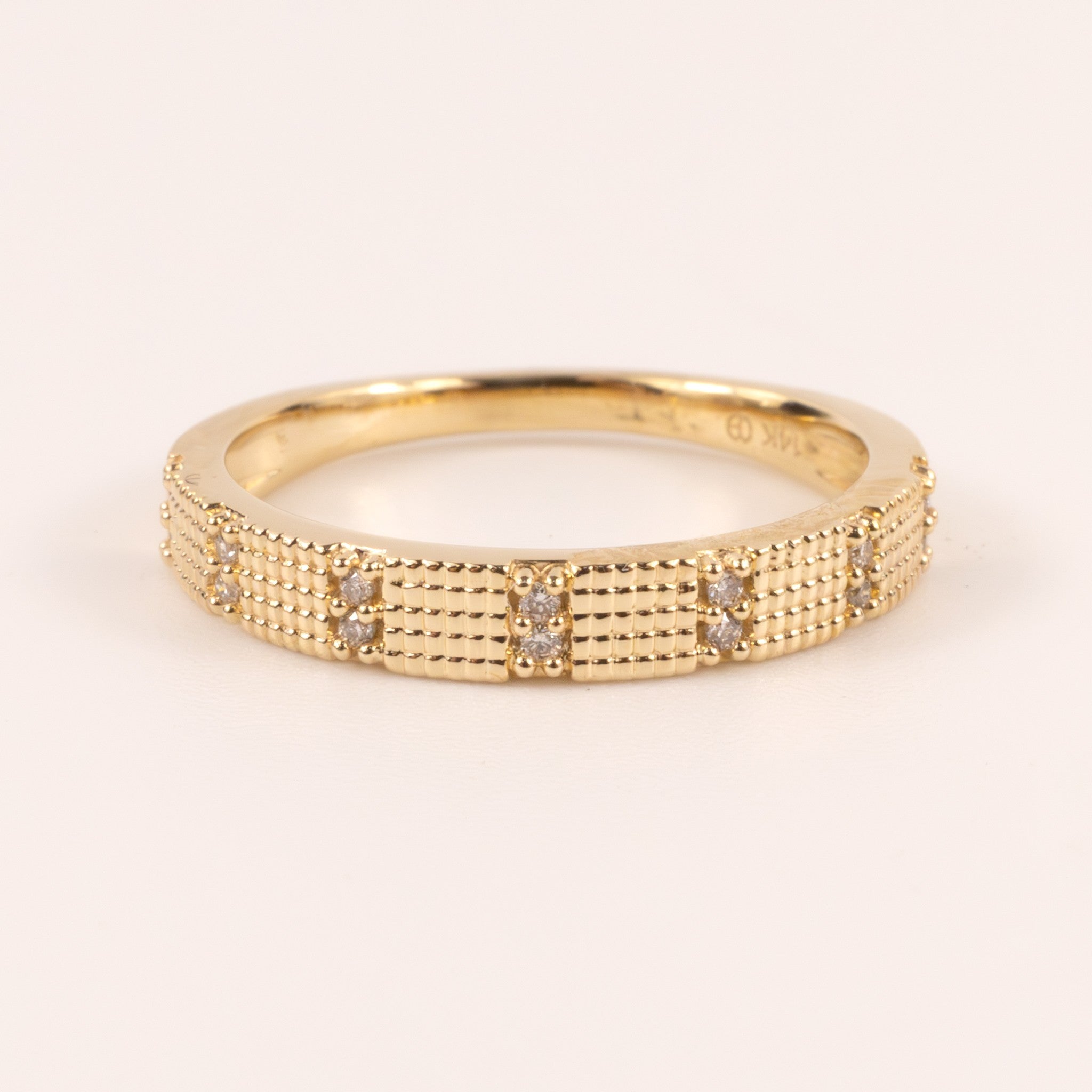 14KYG Diamond Milgrain Grid Band