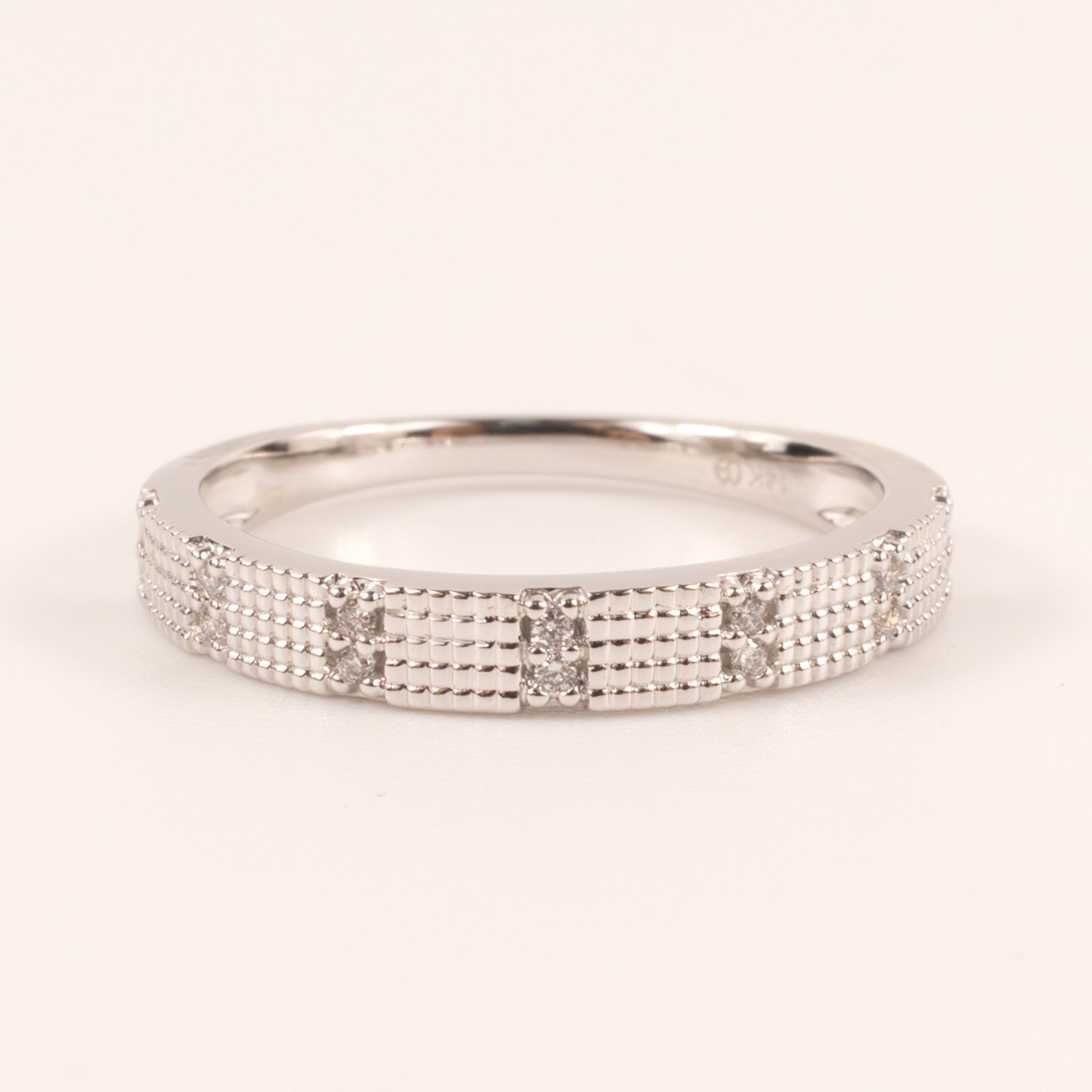 14KWG Diamond Milgrain Grid Band