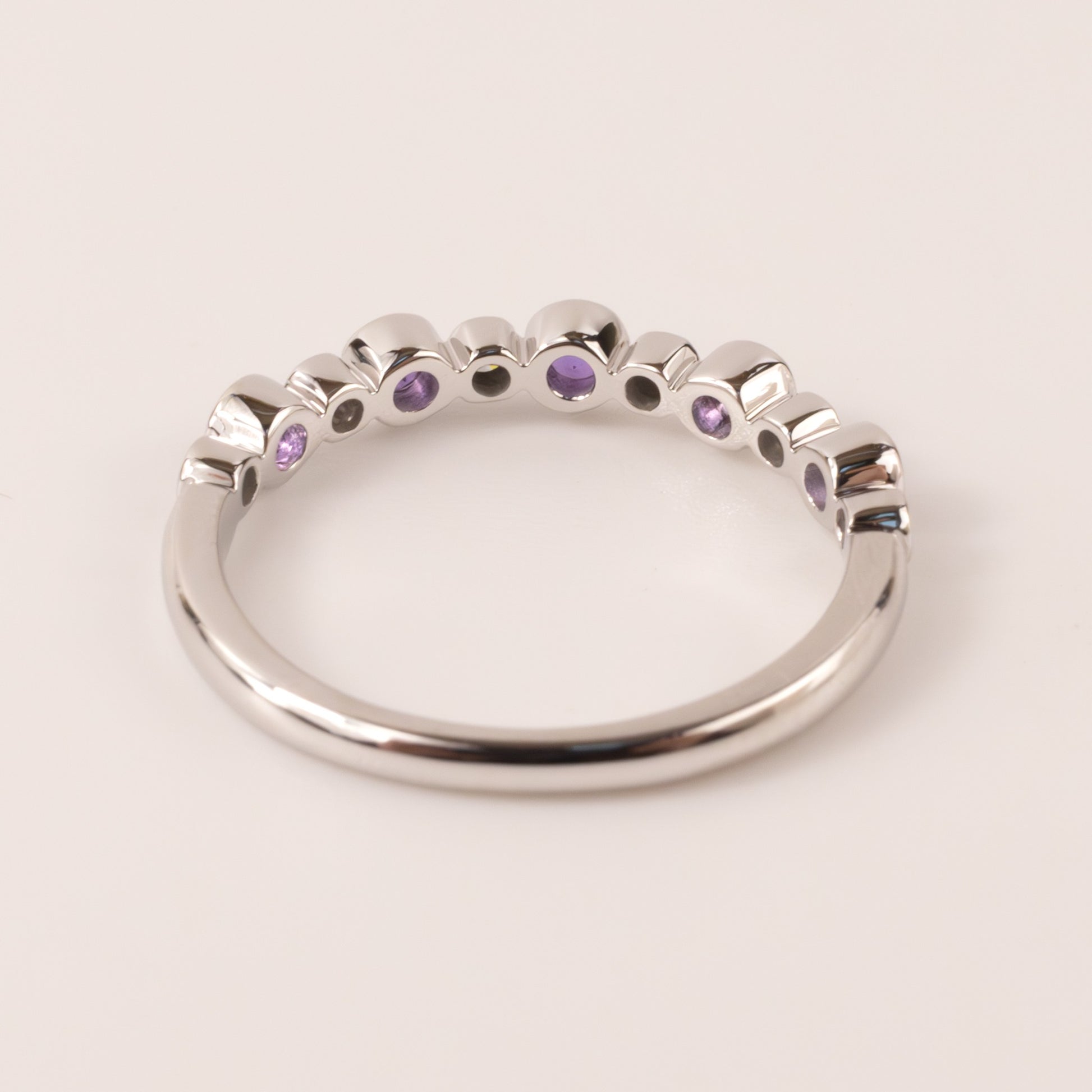 14KWG Amethyst and Diamond Bezel Set Alternating Band