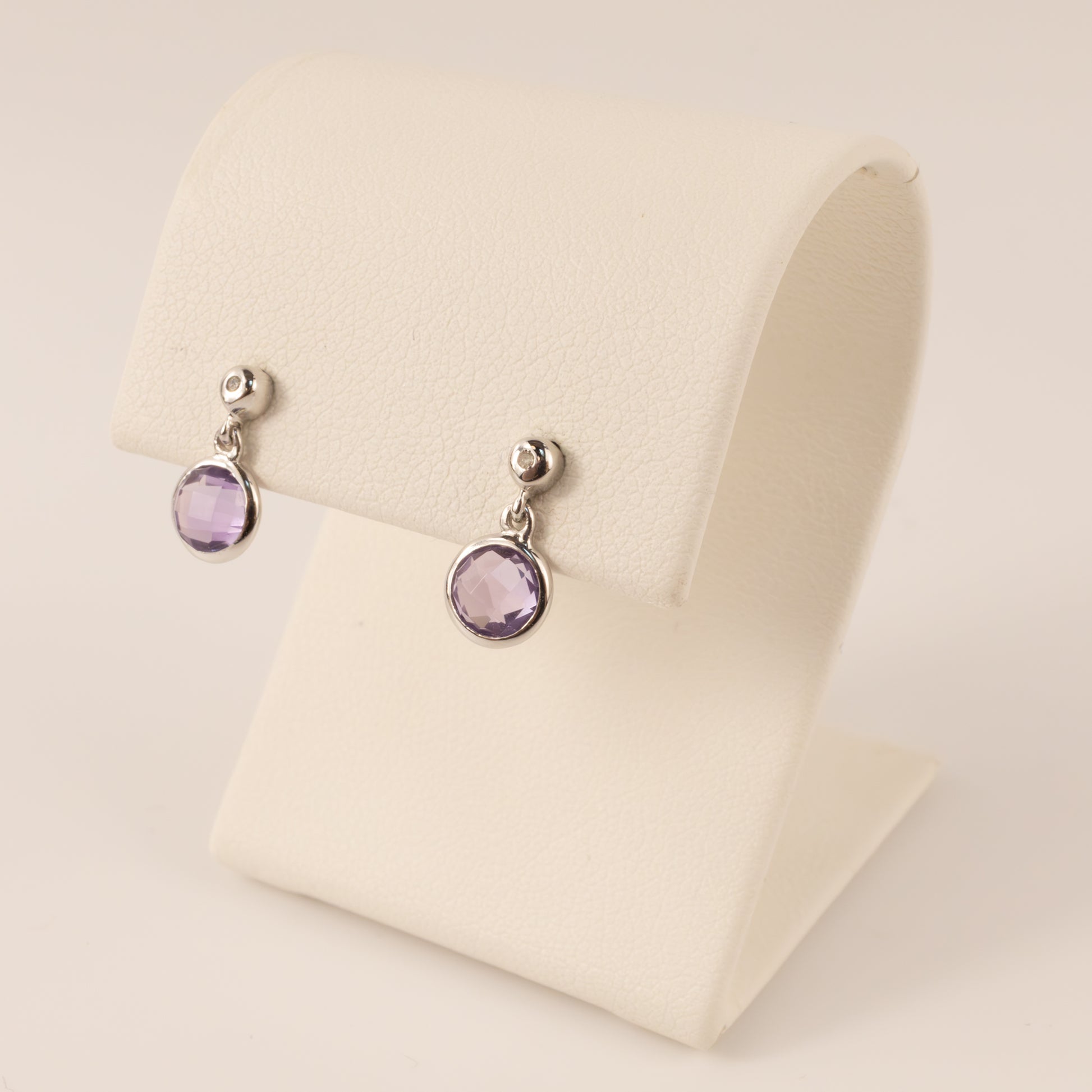 Sterling Silver Amethyst and Diamond Drop Earrings