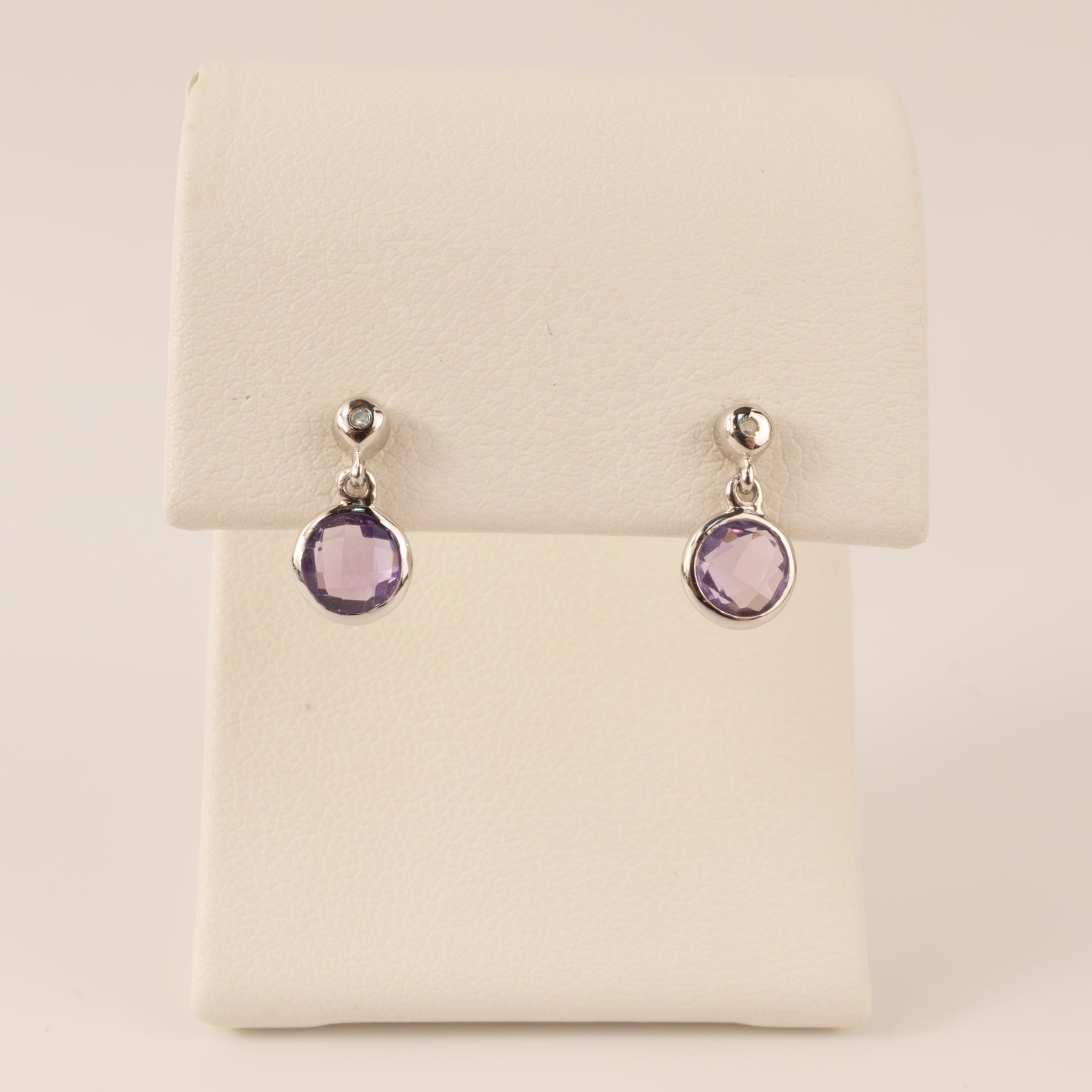 Sterling Silver Amethyst and Diamond Drop Earrings