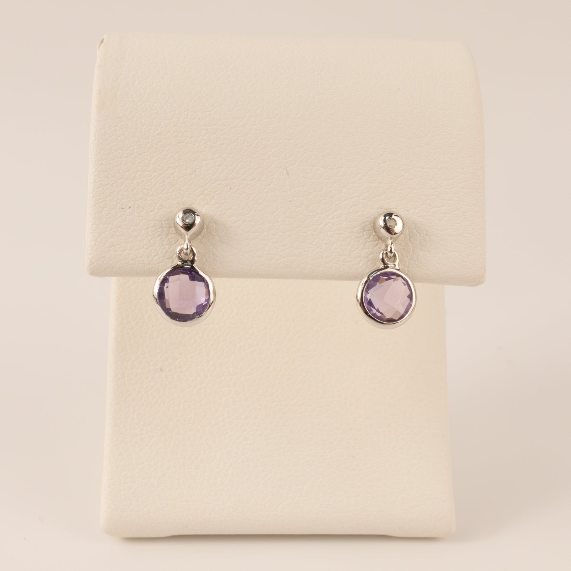 Sterling Silver Amethyst and Diamond Drop Earrings