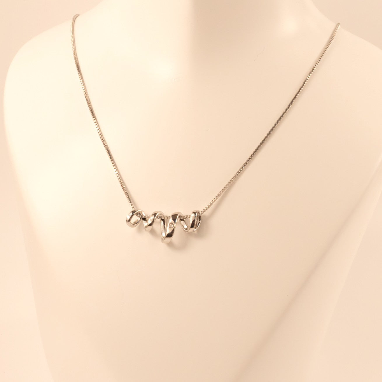 Sterling Silver Diamond Ribbon Slide Necklace