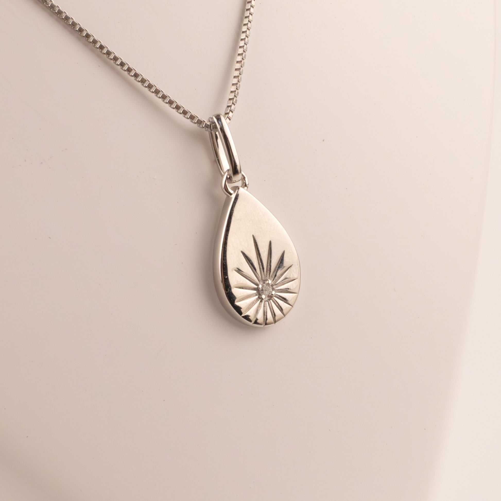 Sterling Silver Diamond Tear Drop Necklace