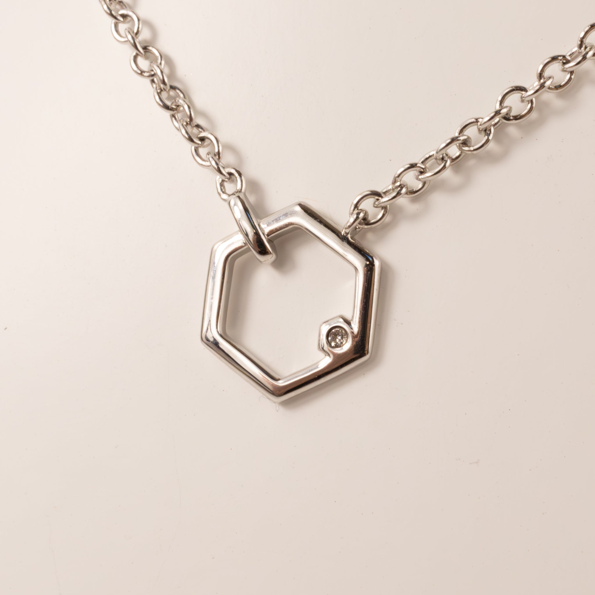 Sterling Silver Diamond Hexagon Fixed Necklace