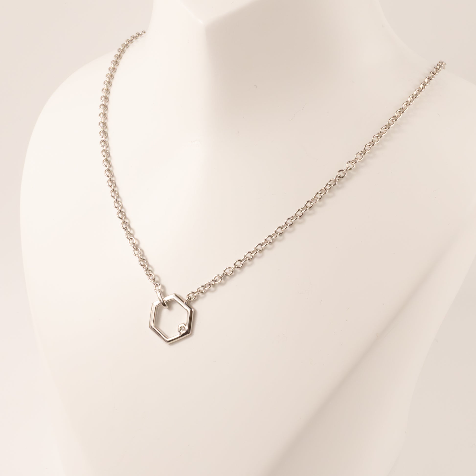 Sterling Silver Diamond Hexagon Fixed Necklace