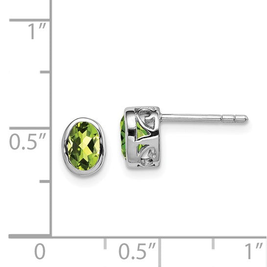 Sterling Silver Peridot Bezel Set Stud Earrings