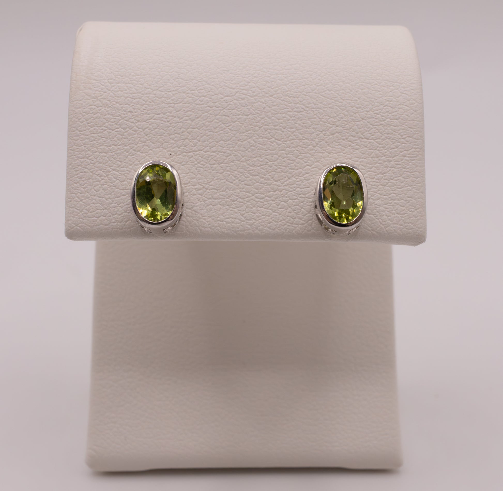 Sterling Silver Peridot Bezel Set Stud Earrings