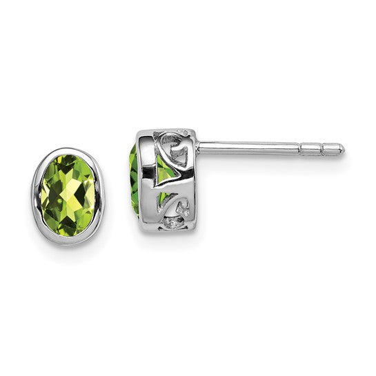 Sterling Silver Peridot Bezel Set Stud Earrings