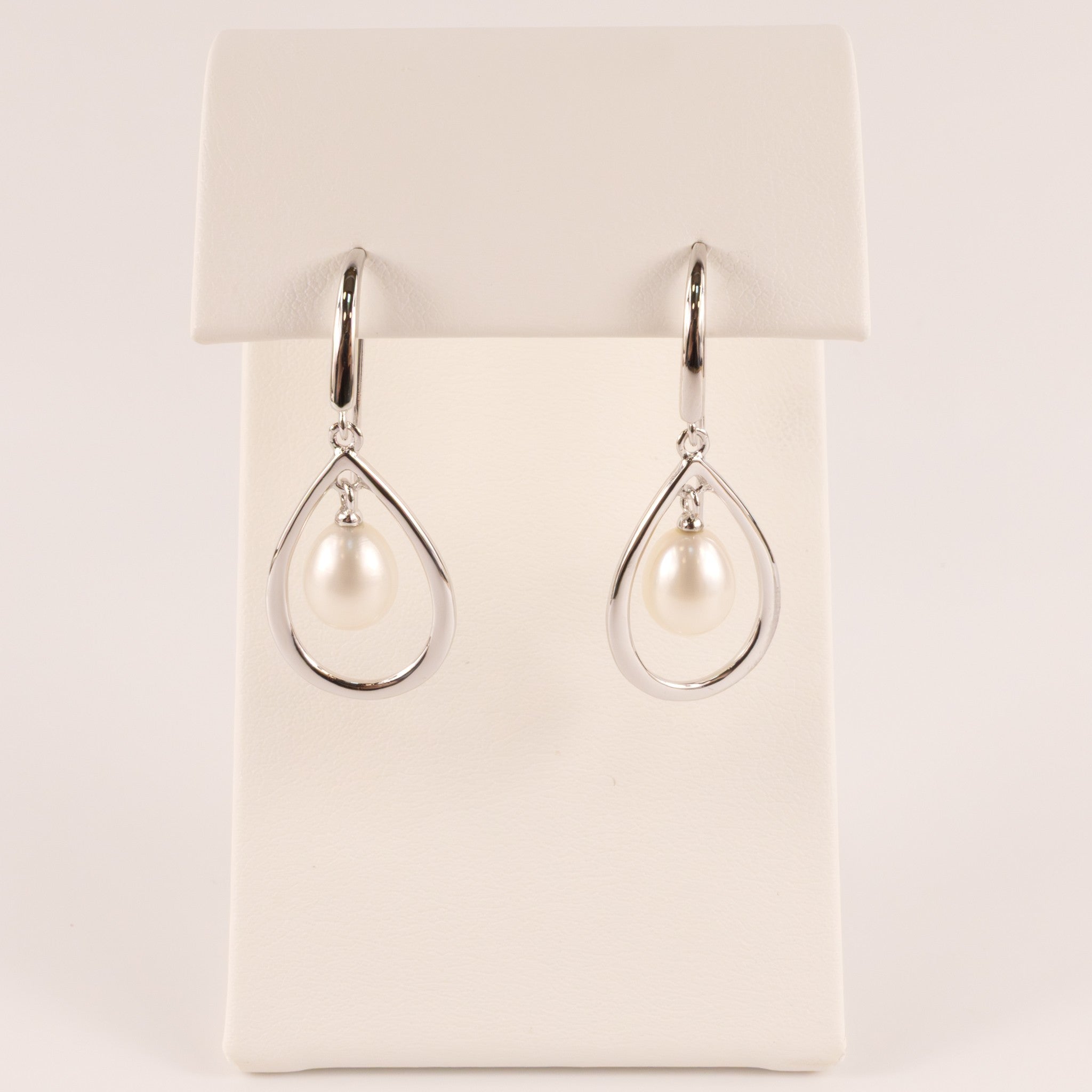 Sterling Silver Pearl Teardrop Frame Drop Dangle Earrings